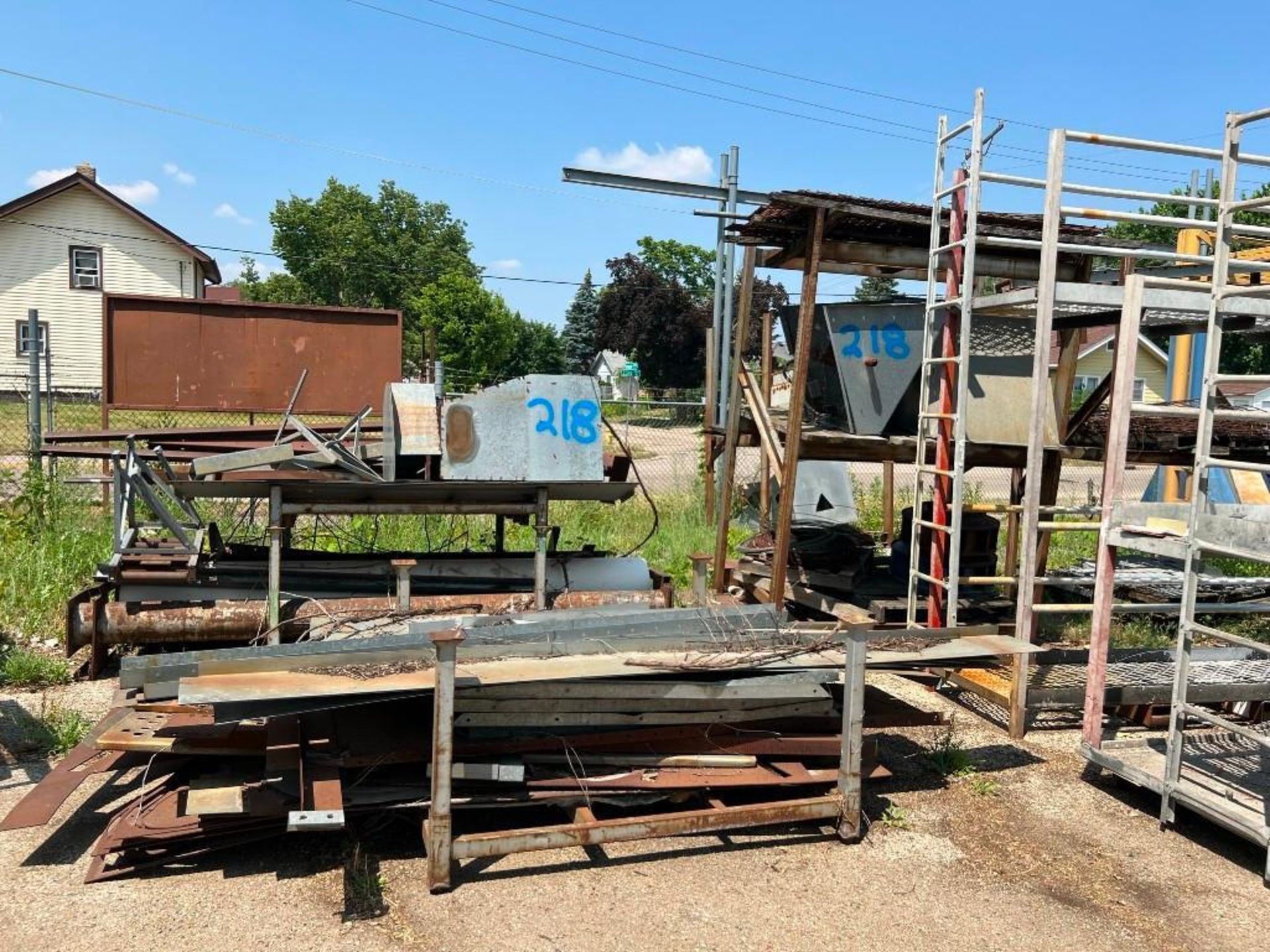 Contents of Rear Yard Including: Assorted Material Racks, Roller Conveyor, A-Frame Racks with Pipe & - Image 2 of 24