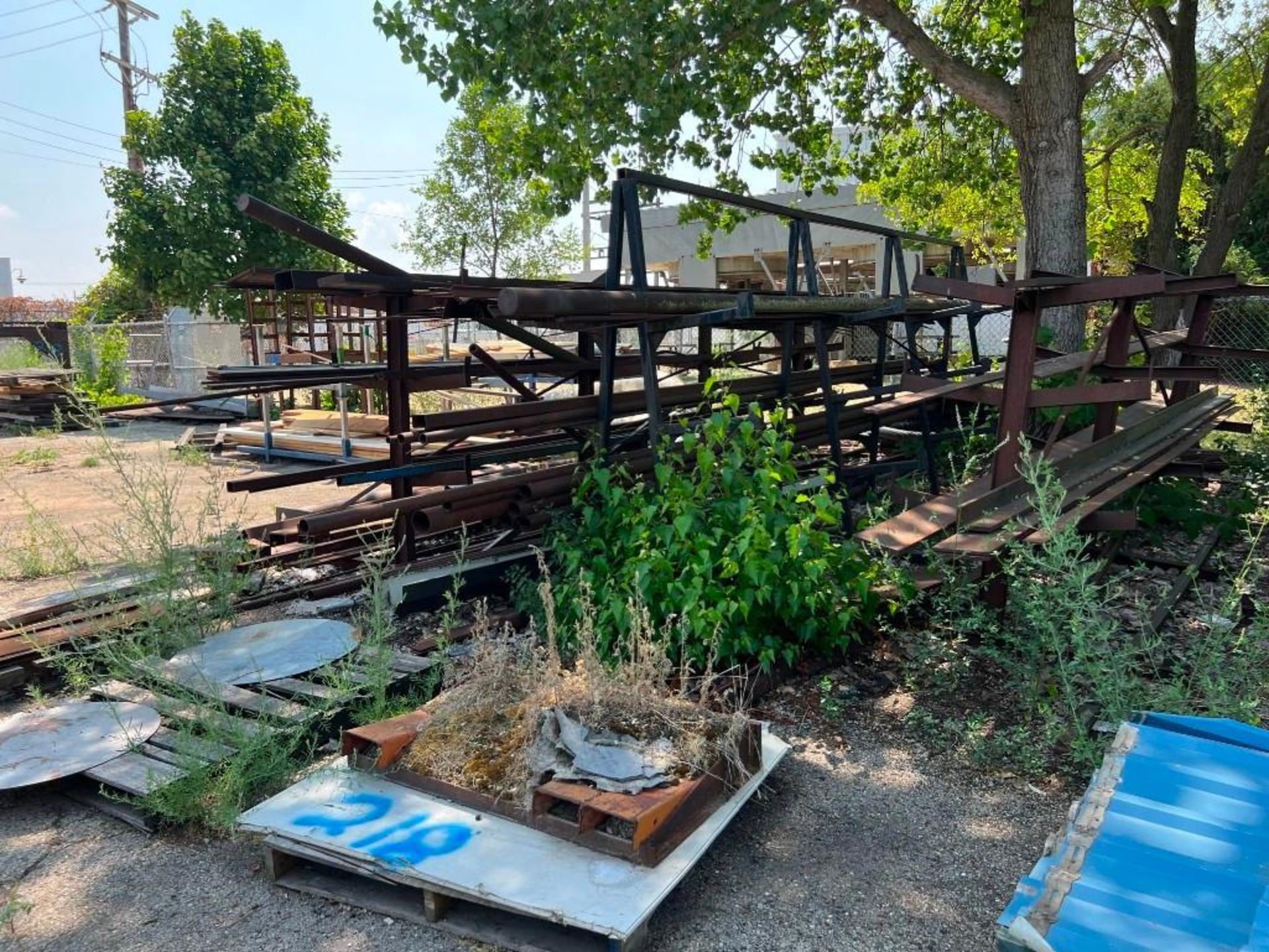 Contents of Rear Yard Including: Assorted Material Racks, Roller Conveyor, A-Frame Racks with Pipe & - Image 11 of 24
