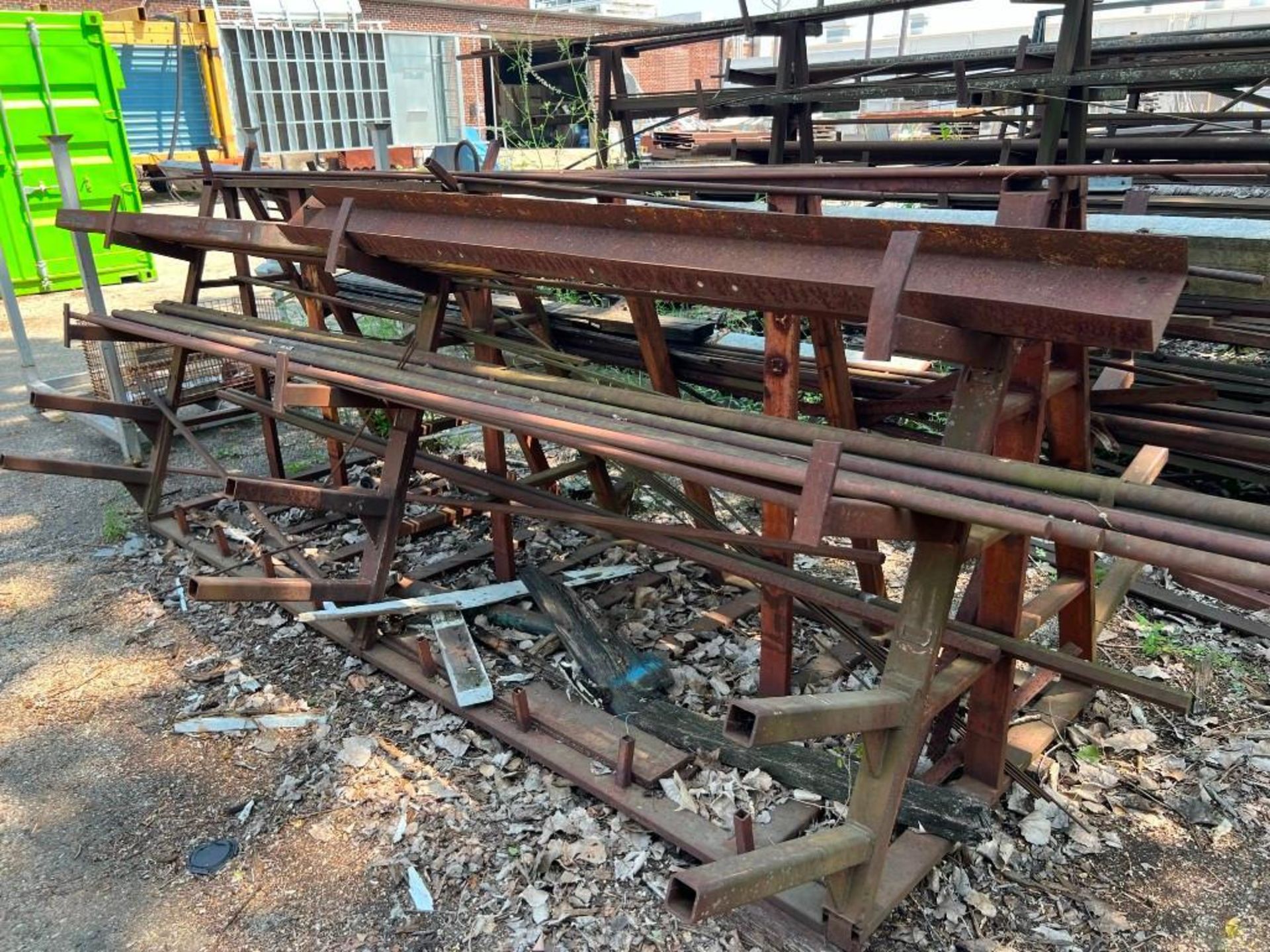 Contents of Rear Yard Including: Assorted Material Racks, Roller Conveyor, A-Frame Racks with Pipe & - Image 8 of 24