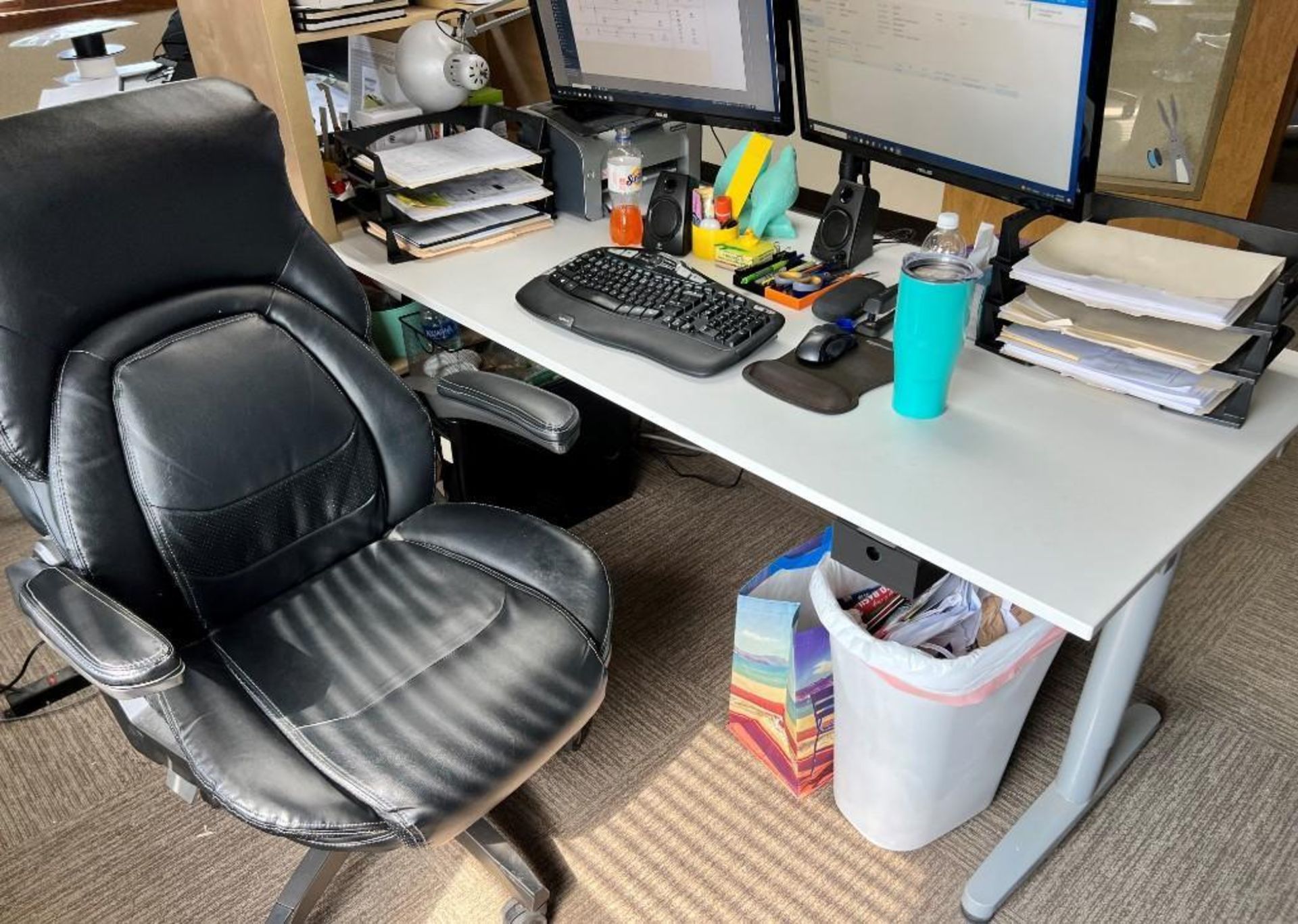 Lot Of Contents Of Office. With (1) desk, (2) tables, (1) rack, (3) chairs, (2) white boards. NO DES - Image 2 of 8