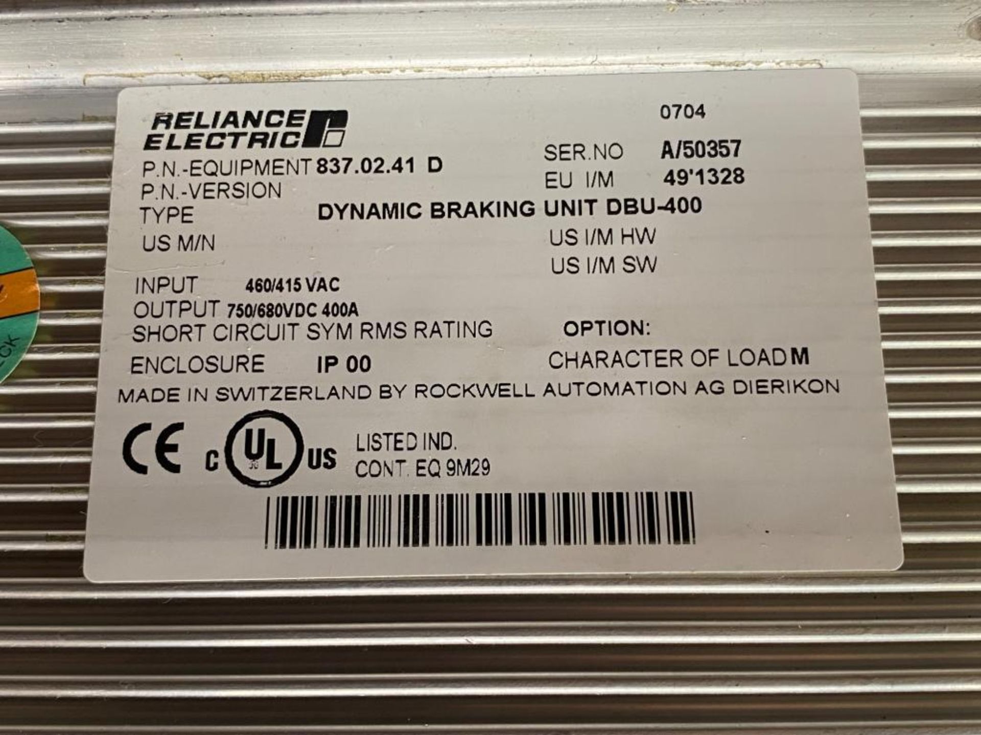 RELIANCE ELECTRIC DYNAMIC BRAKING UNIT 837.02.41 D. Packaging Fee = $25 - Image 3 of 4