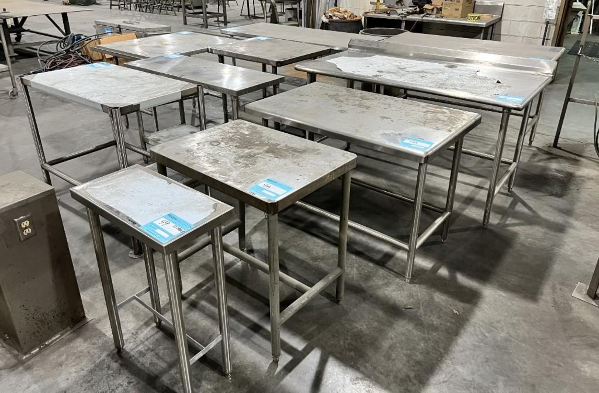 Lot Of (10) Stainless Steel & Stainless Steel Top Tables.