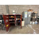 Lot: Double Door Gang Box with (2) Cabinets with Welding Supplies, Gouging Torch Wire, Tig Rod, & Mi
