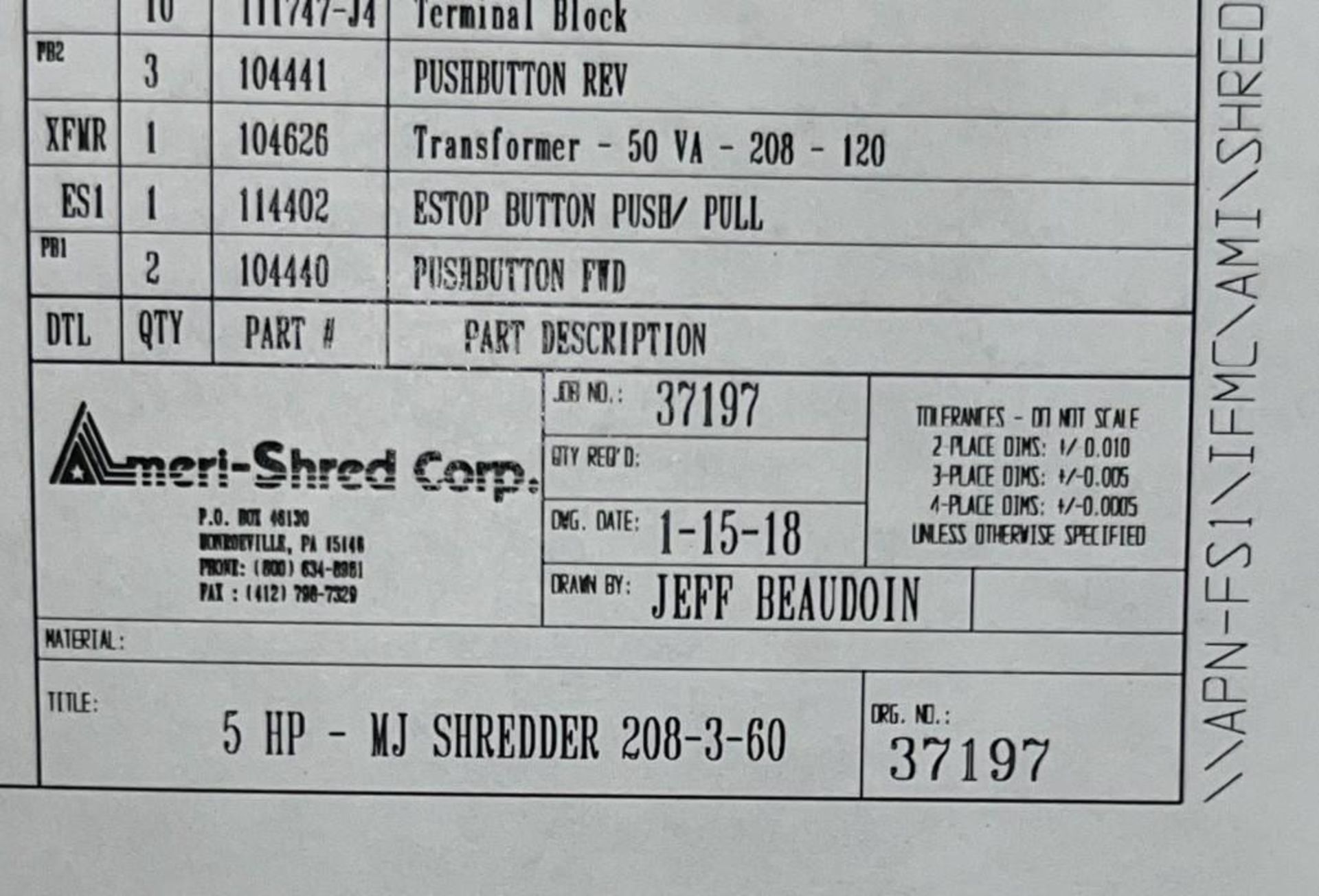 Ameri-Shred Dual Rotor Shredder, Model MWS-21003, Serial# 37197. With approximate 12" x 12" feed wit - Image 15 of 15