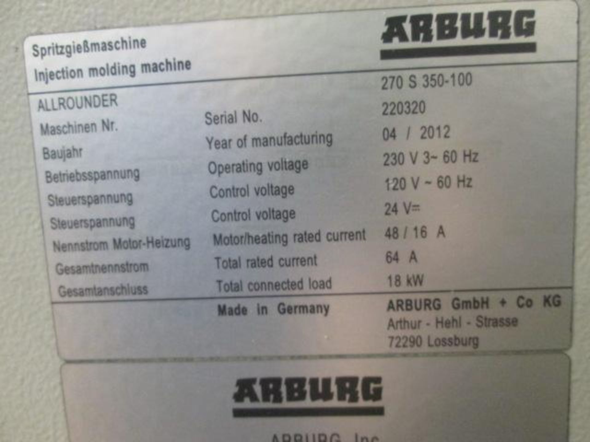 (2012) 38 Ton, 2.3 oz., Arburg Injection Molding Machine - Image 10 of 10