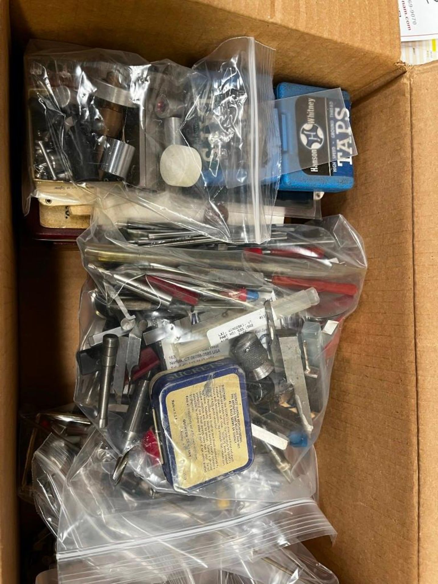 Misc Bits, Taps, Dies & Other hardware - same items are pictured in toolbox, in box and in bags. - Image 9 of 18