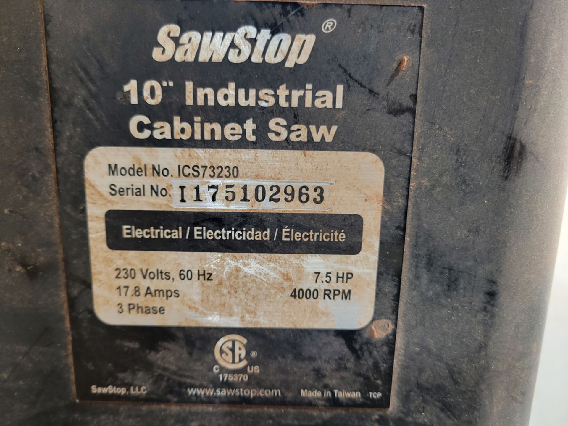 Sawstop 10" Industrial Cabinet Saw - Image 11 of 11