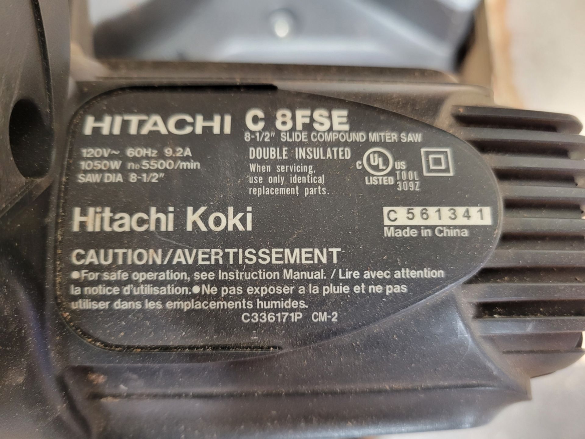 Hitachi Model: C8FSE 8.5" Slide Compound Miter Saw w/ Rousseau 5000 Dust catch - Image 5 of 6