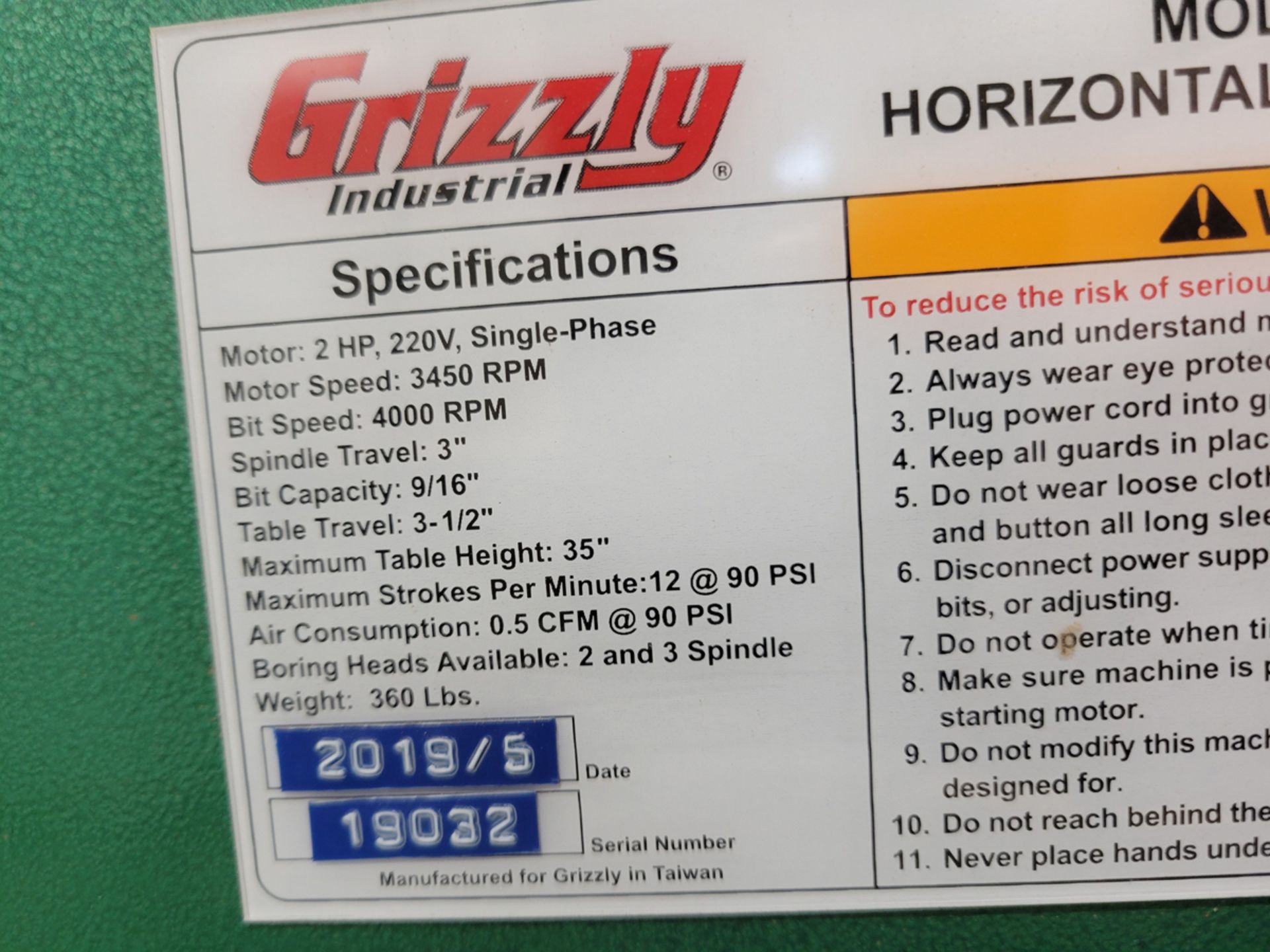 Grizzly Industrial Model: G4185 Horizontal Boring Machine - Image 9 of 9