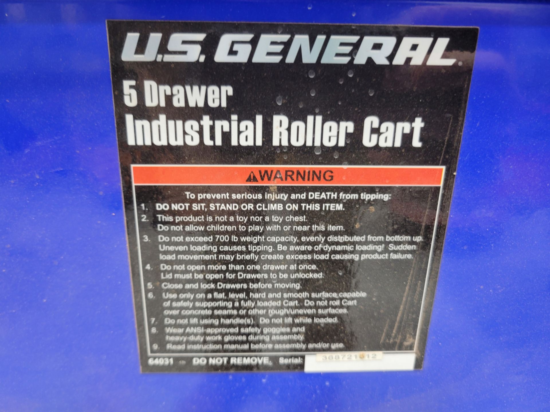 US General 5 drawer Industrial portable tool chest - Image 8 of 8