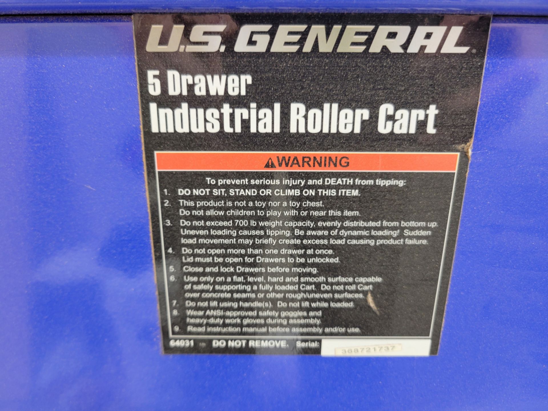 US General 5 drawer Industrial portable tool chest - Image 8 of 8