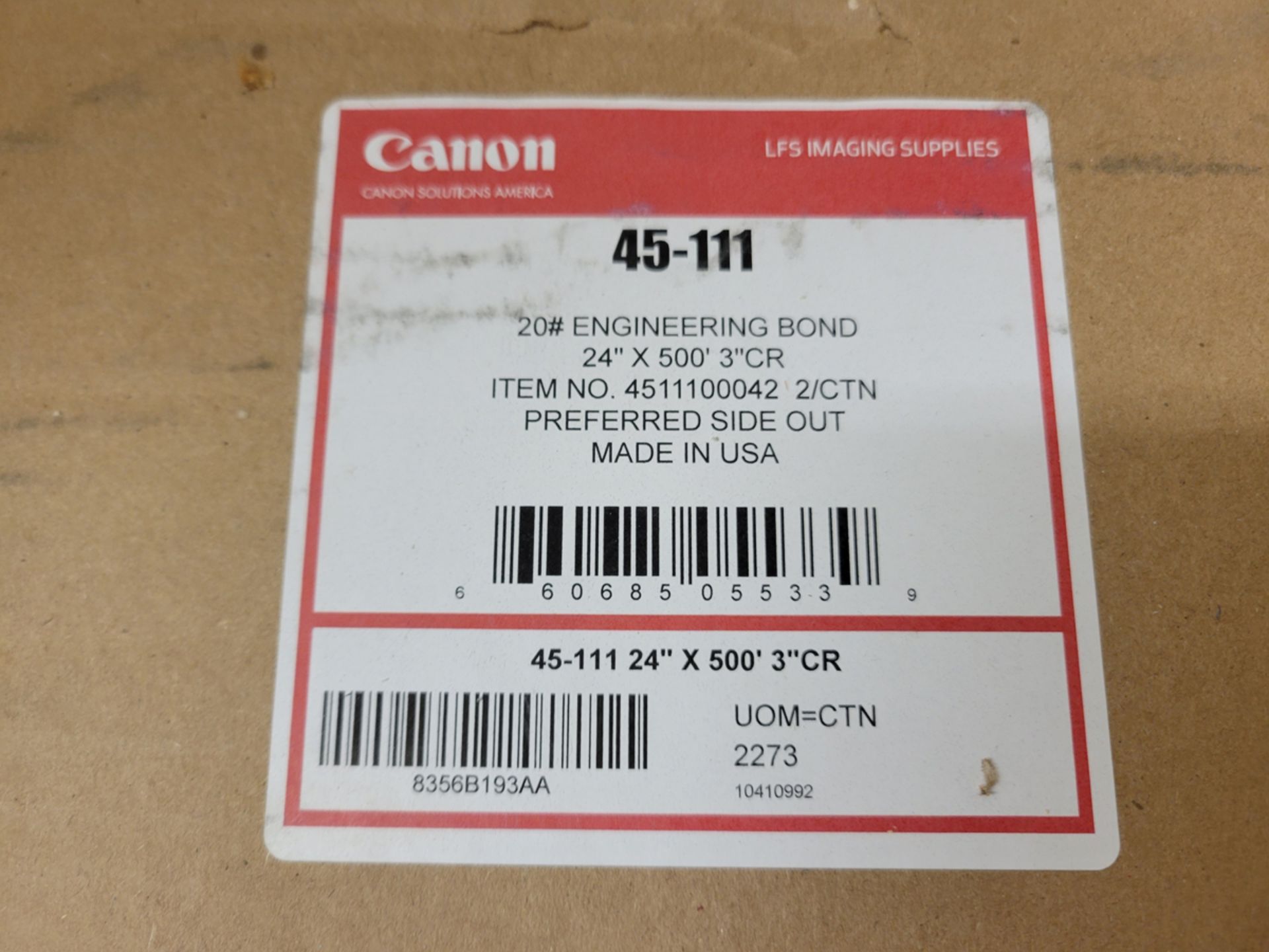 {EACH} (4) Canon Model 45-111 Engineering Bond 24"x500' Engineer Rolls