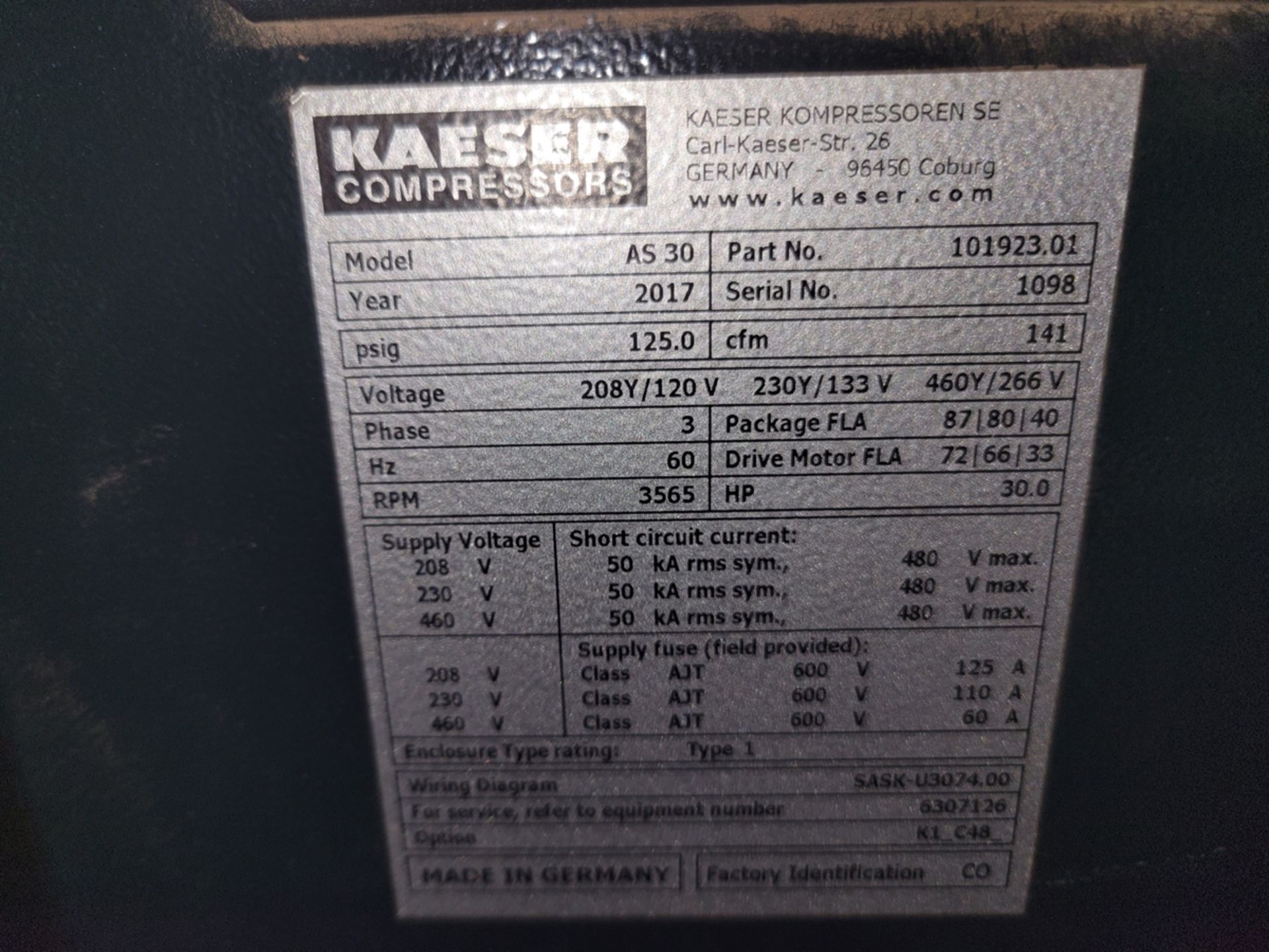 Kaeser Model: AS30 Rotary Air Compressor - Image 7 of 11