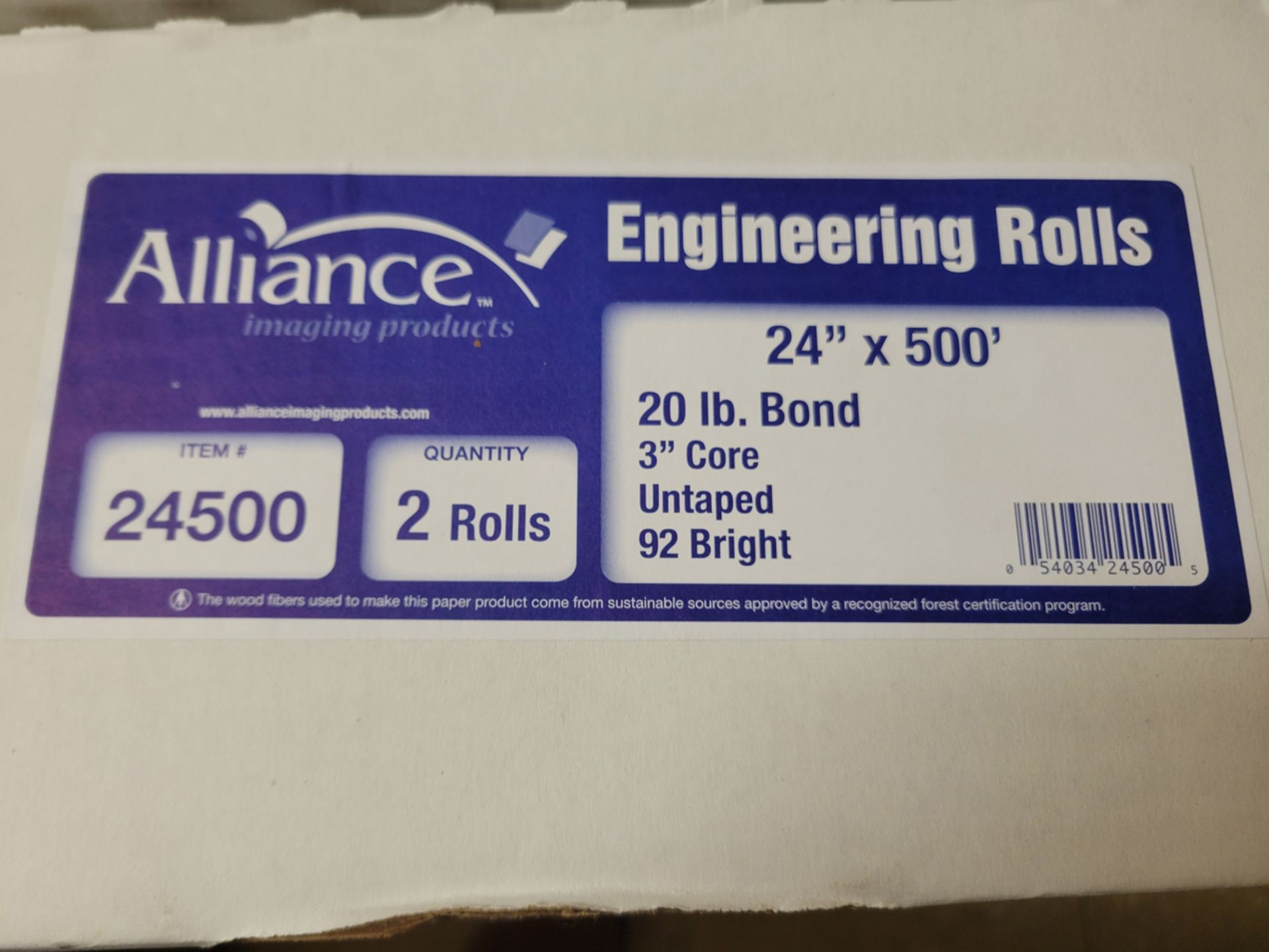 {EACH} (3) Alliance Engineering Rolls 24"x500' Item No: 24500