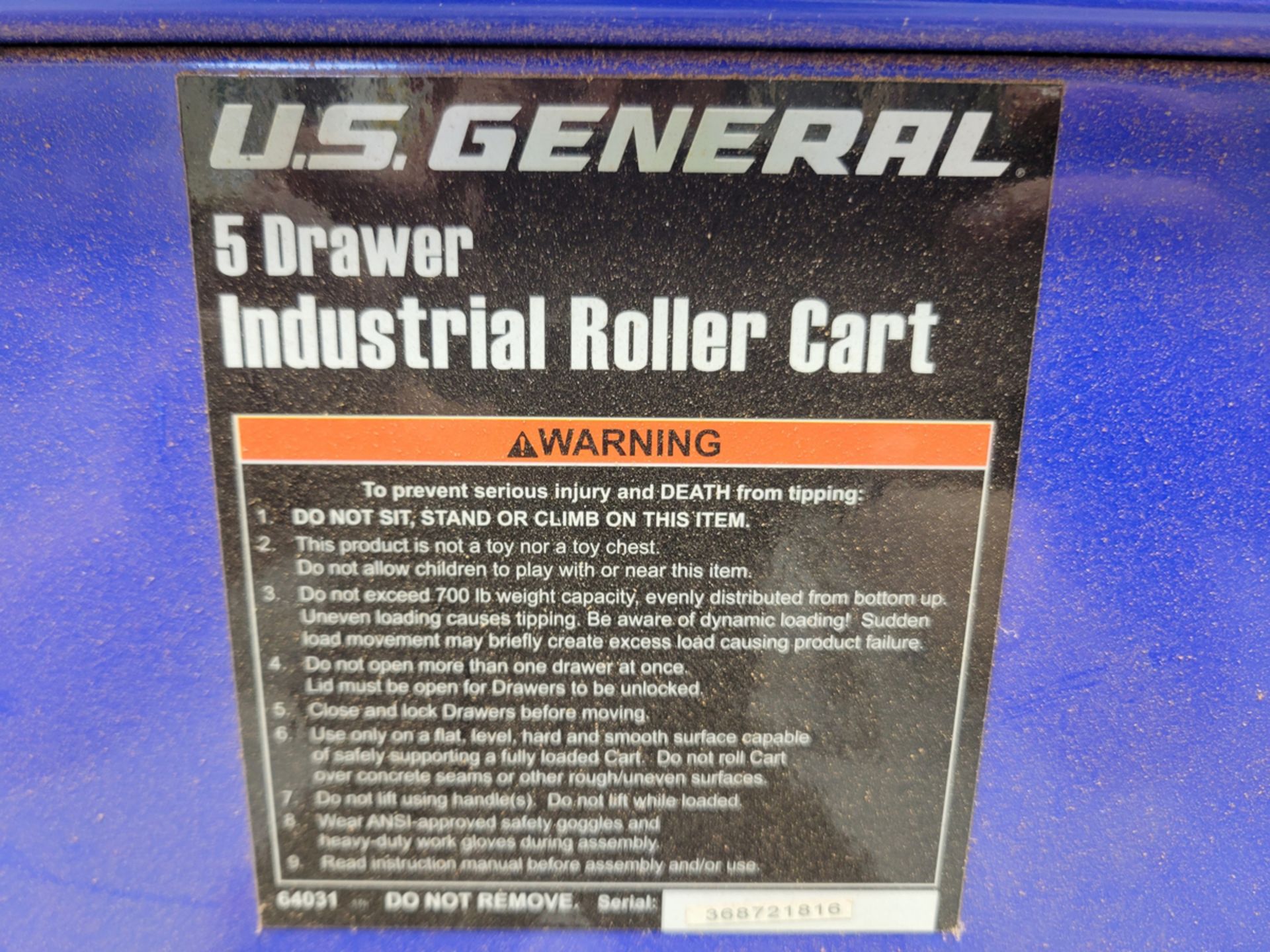 US General 5 drawer Industrial portable tool chest - Image 8 of 8