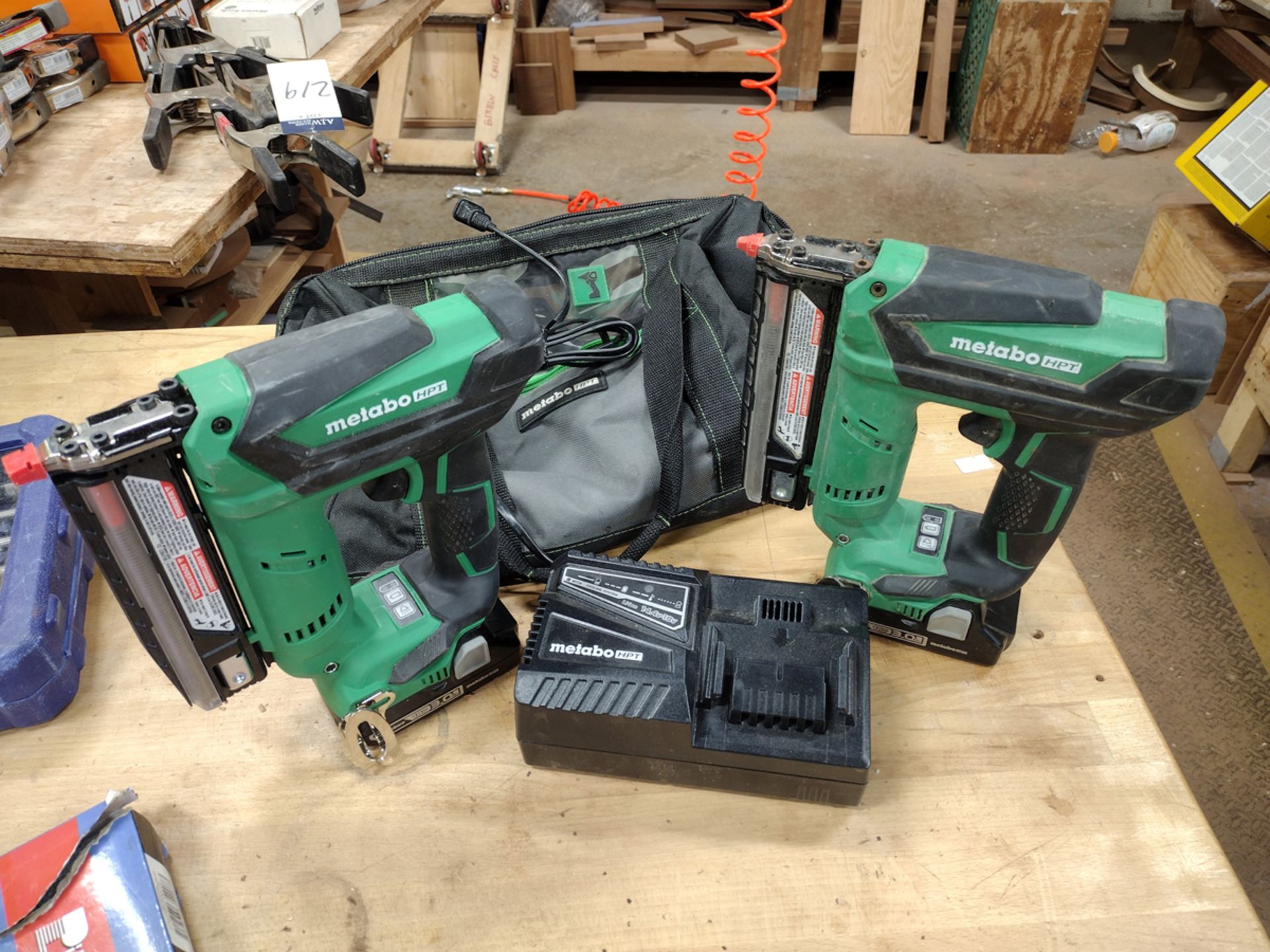 {EACH} (2) Metabo Model: NP 18DSAL Cordless Pin Nailers w/ toolbag and (1) 18volt charger