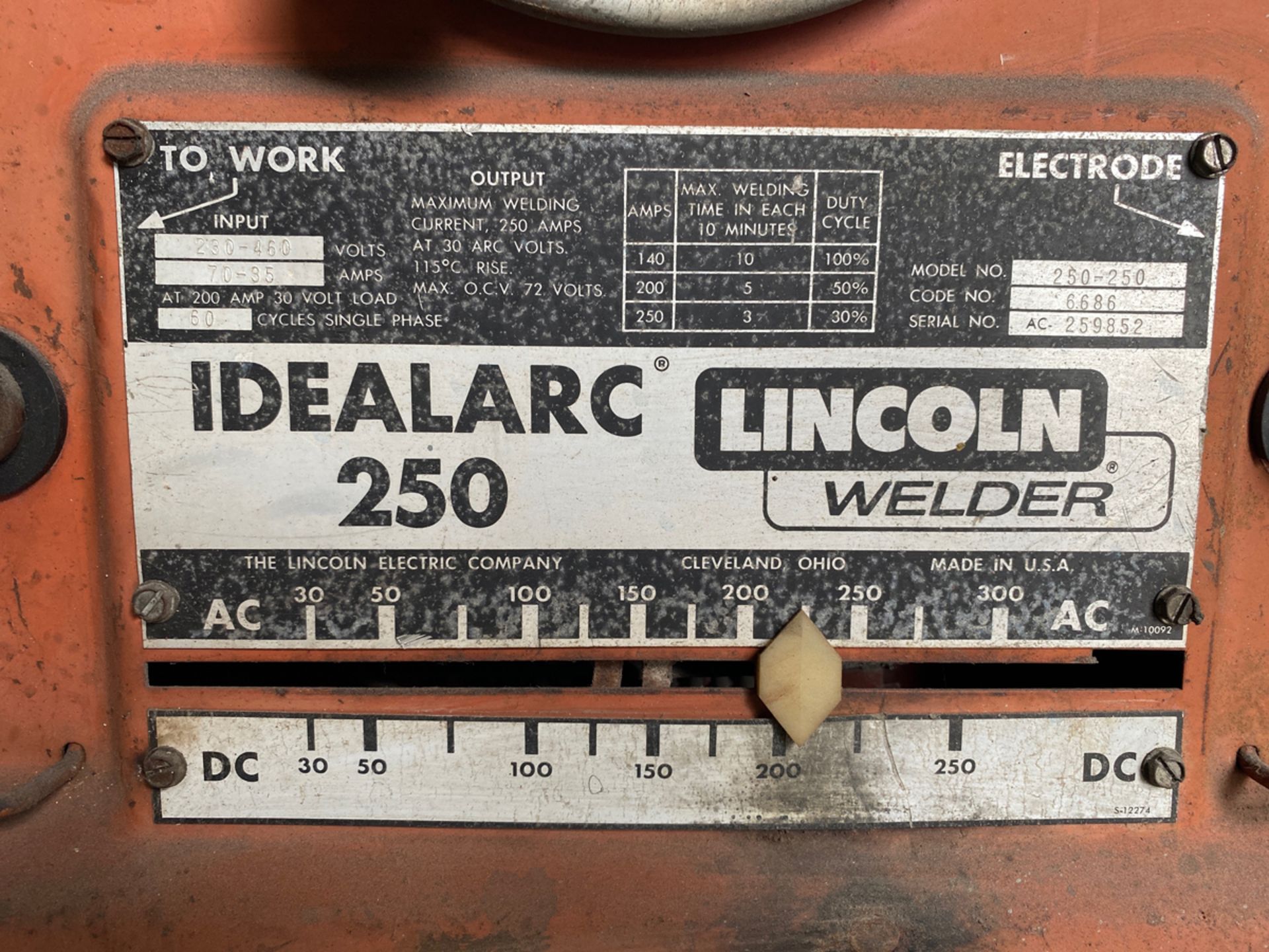 Lincoln Idealarc 250 AC/DC, ARC Welder 230 / 460 Volts Power Source - Image 3 of 4