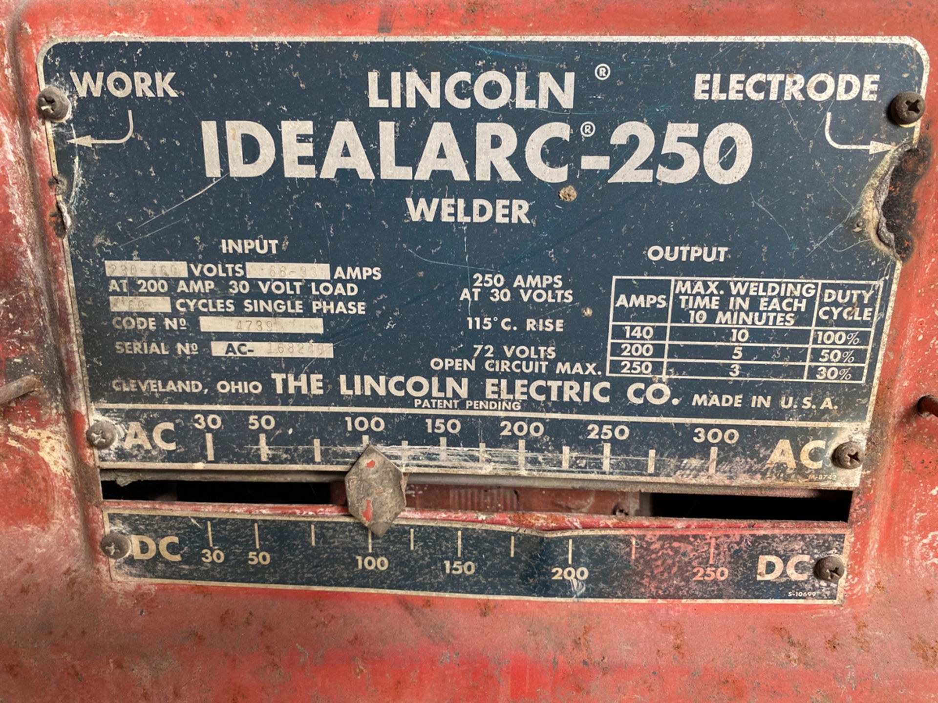 Lincoln Idealarc 250 AC/DC, ARC Welder 230 / 460 Volts Power Source - Image 4 of 4