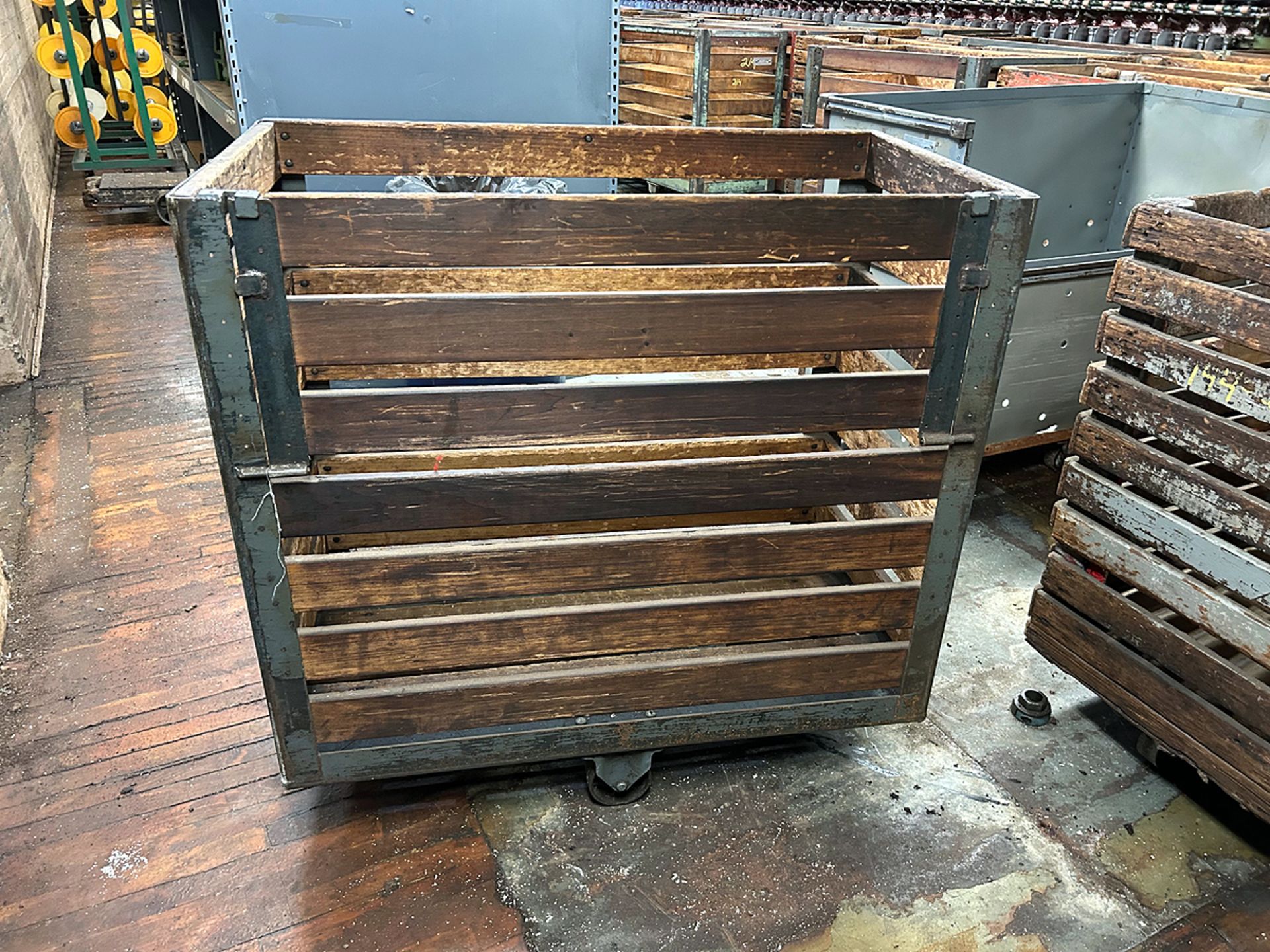 {Each} Ass't Vintage Heavy Duty Rolling Wood Garment Bins - Image 4 of 7