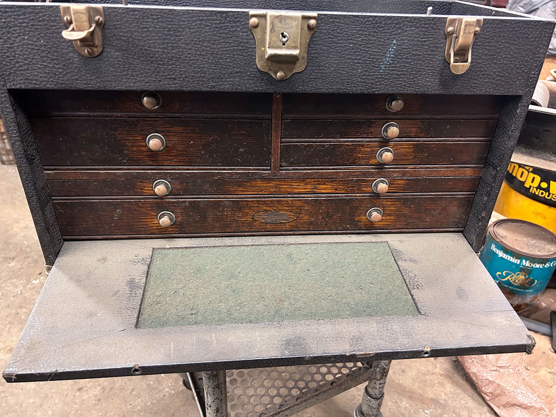 Vintage Leather Bound Wooden Machinist Box - Image 10 of 19