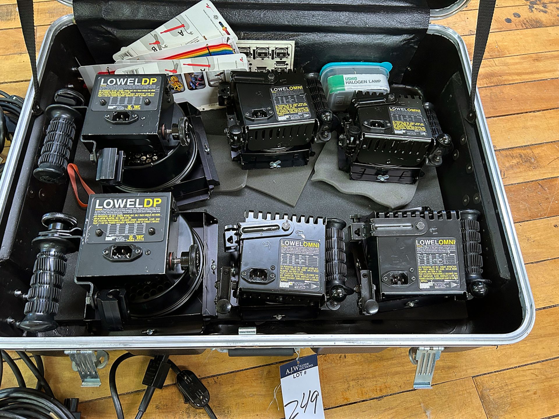 A Group of (6) Lowel DP Studio Lights with Wires and Case - Image 2 of 2
