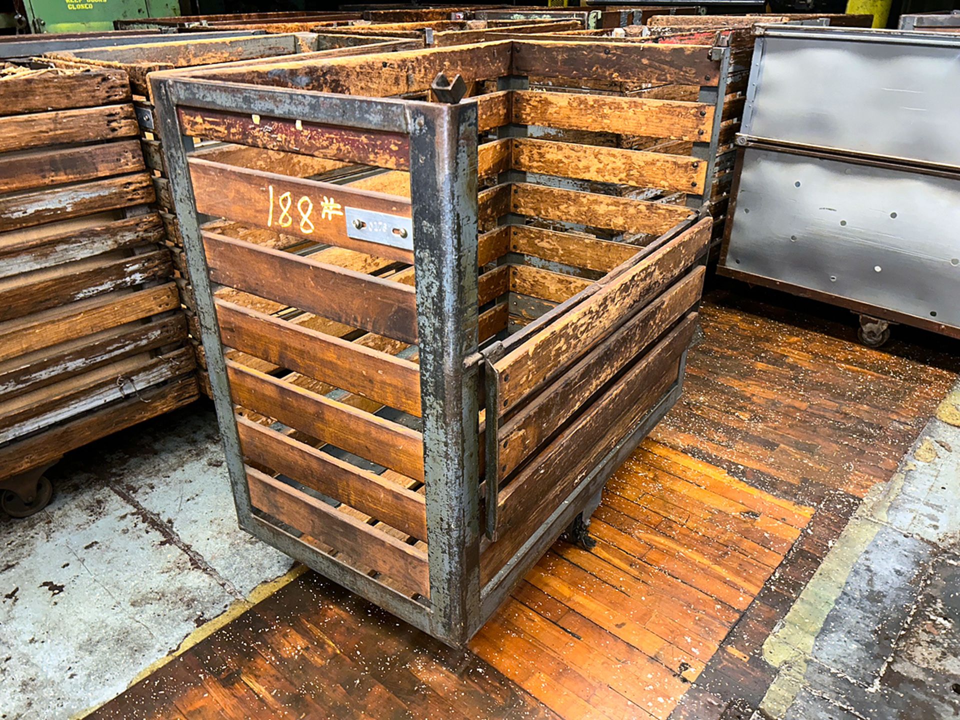 {Each} Ass't Vintage Heavy Duty Rolling Wood Garment Bins - Image 4 of 7