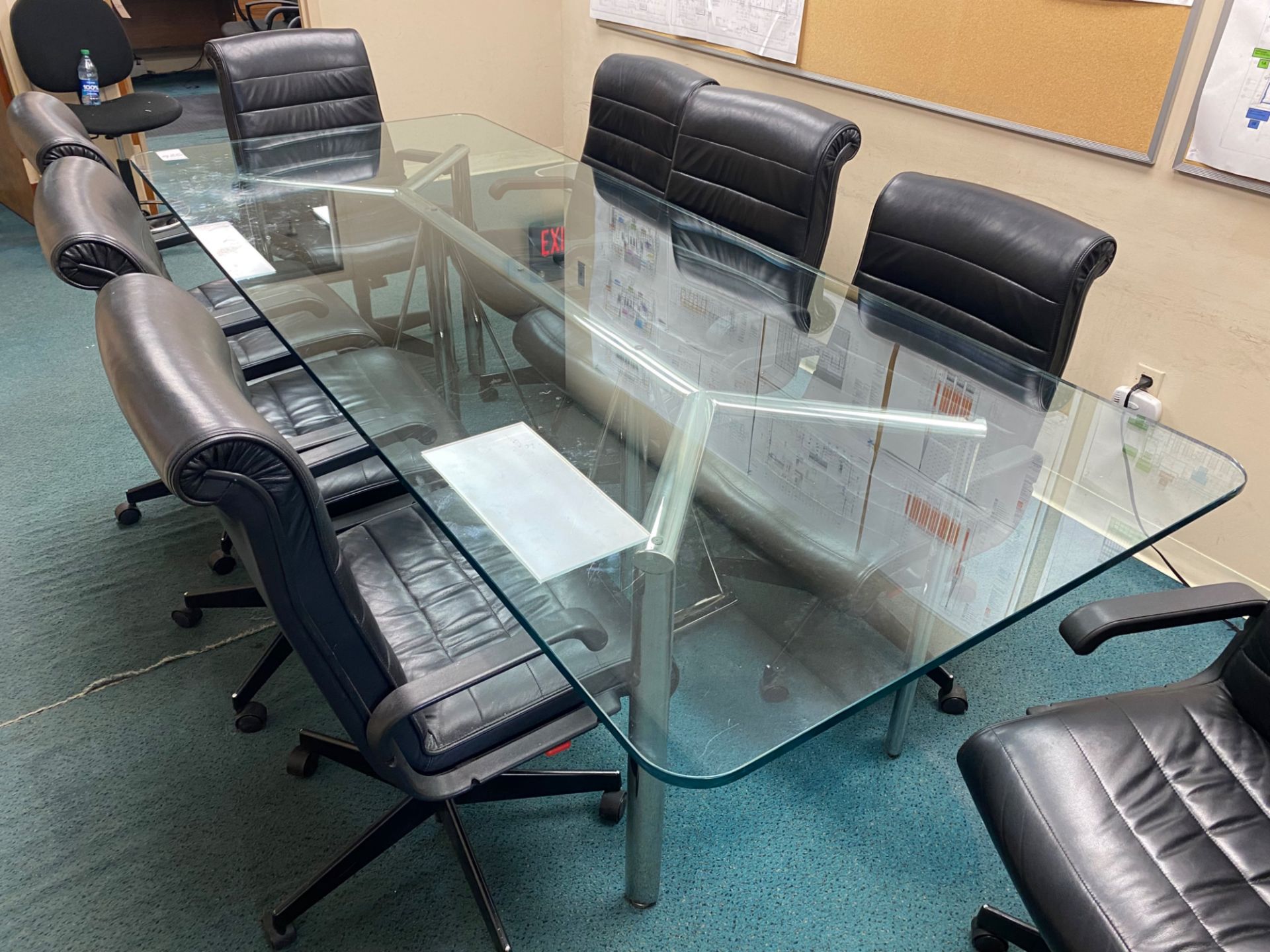 9ft Glass Top Conference Table and Swivel Office Chairs - Image 2 of 4