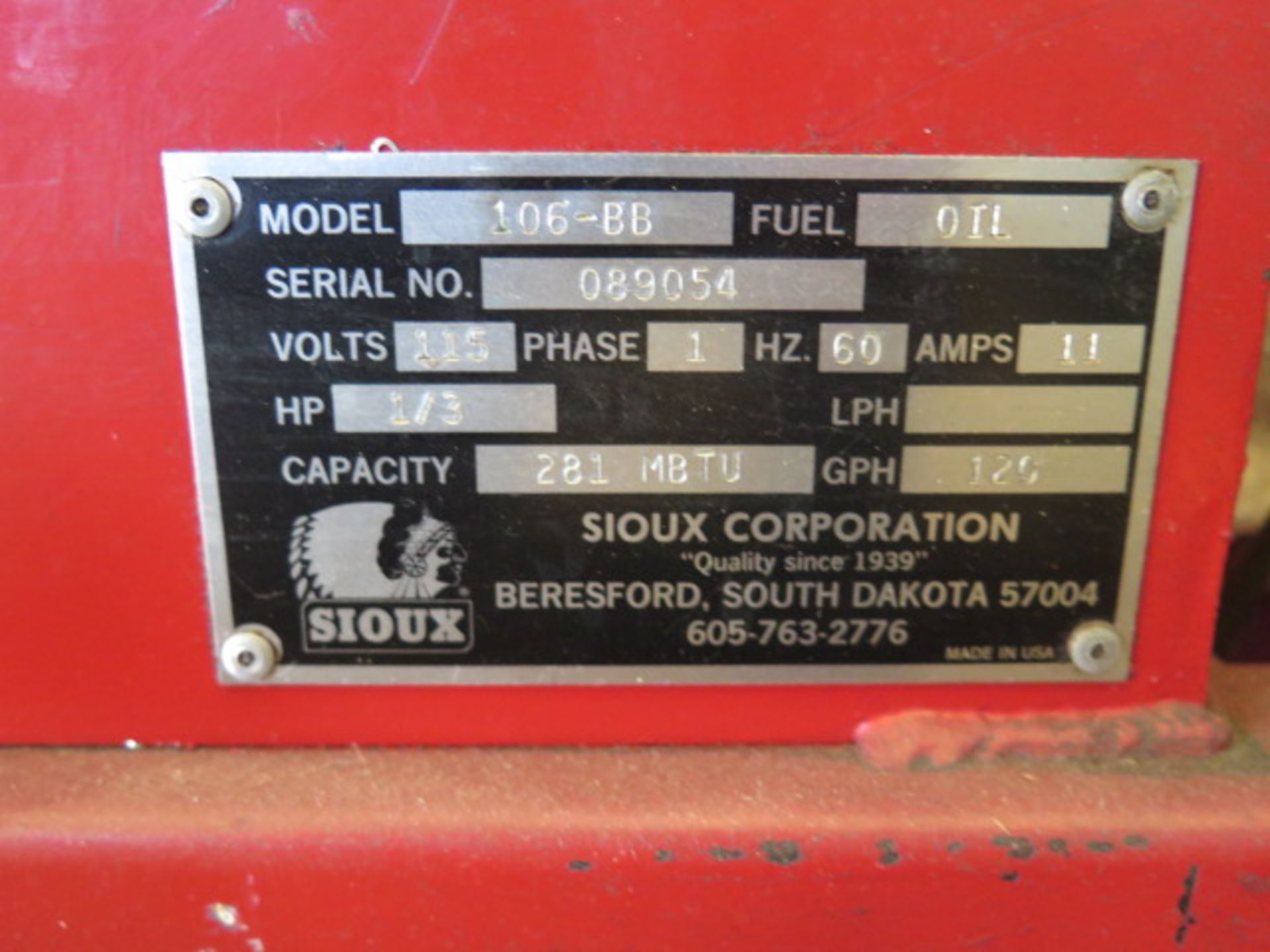 Sioux mdl. 106-BB Oil Fired Pressure Washer s/n 089054 (SOLD AS-IS - NO WARRANTY) - Image 8 of 8