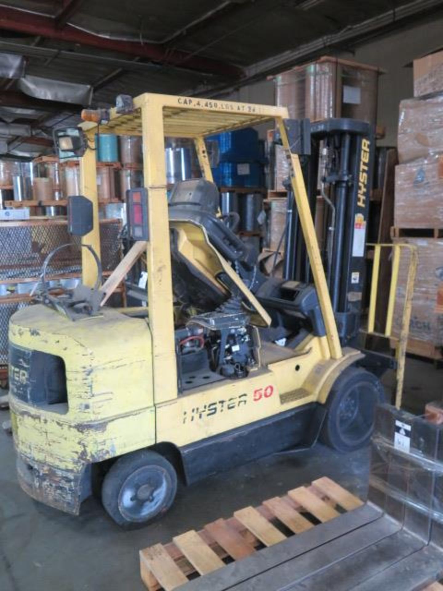 Hyster 50 5000 Lb Cap LPG Forklift (NEEDS REPAIR) w/ 3-Stage, Side Shift, Cushion Tires, SOLD AS IS