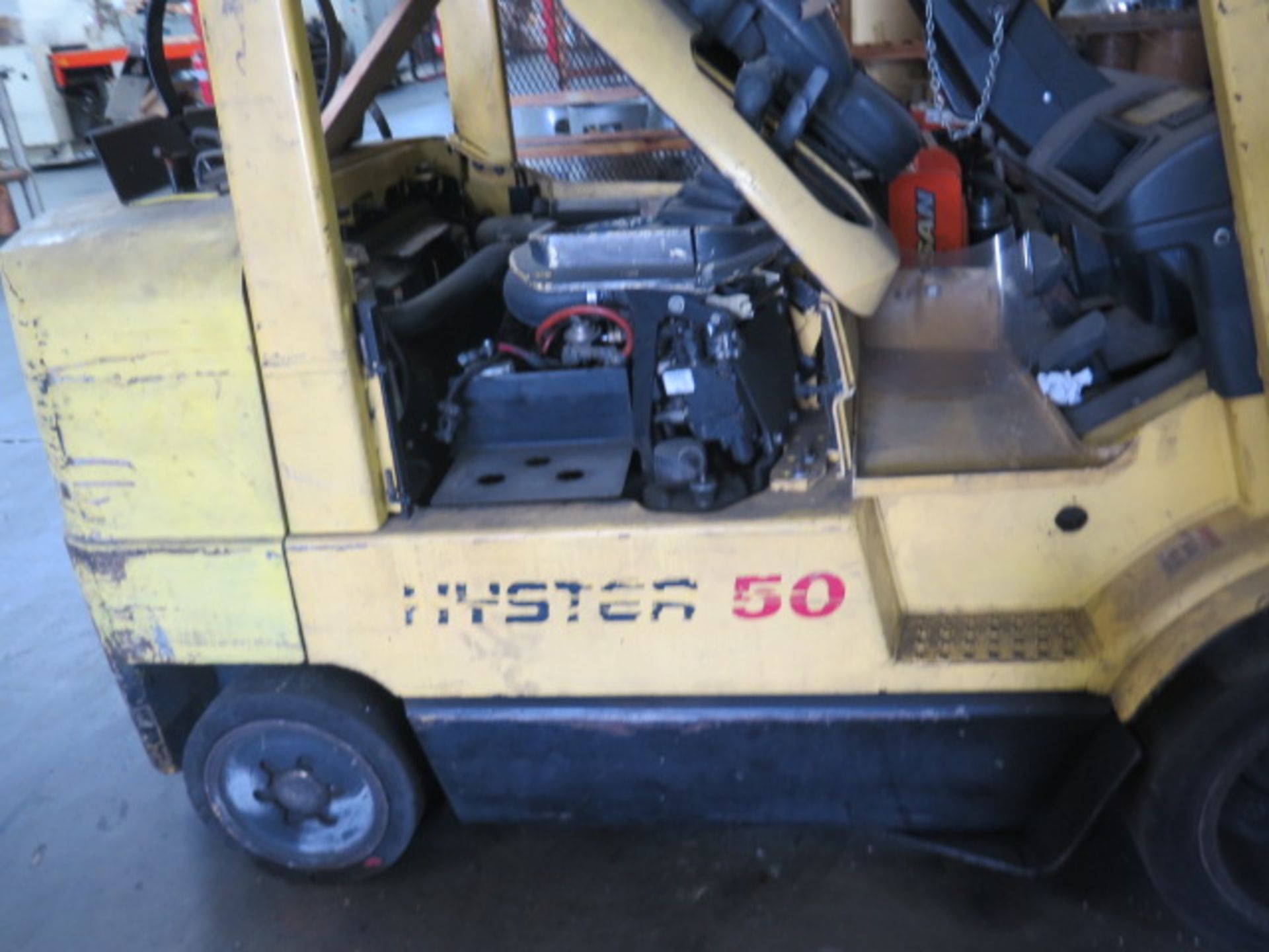 Hyster 50 5000 Lb Cap LPG Forklift (NEEDS REPAIR) w/ 3-Stage, Side Shift, Cushion Tires, SOLD AS IS - Image 4 of 13