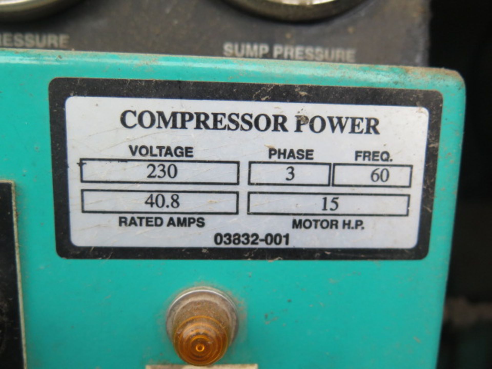 Sullivan Palatek mdl. 15DT 15Hp Rotary Vane Air Compressor s/n 07D002 w/ 125 PSIG, 36,132 Hours ( - Image 7 of 8