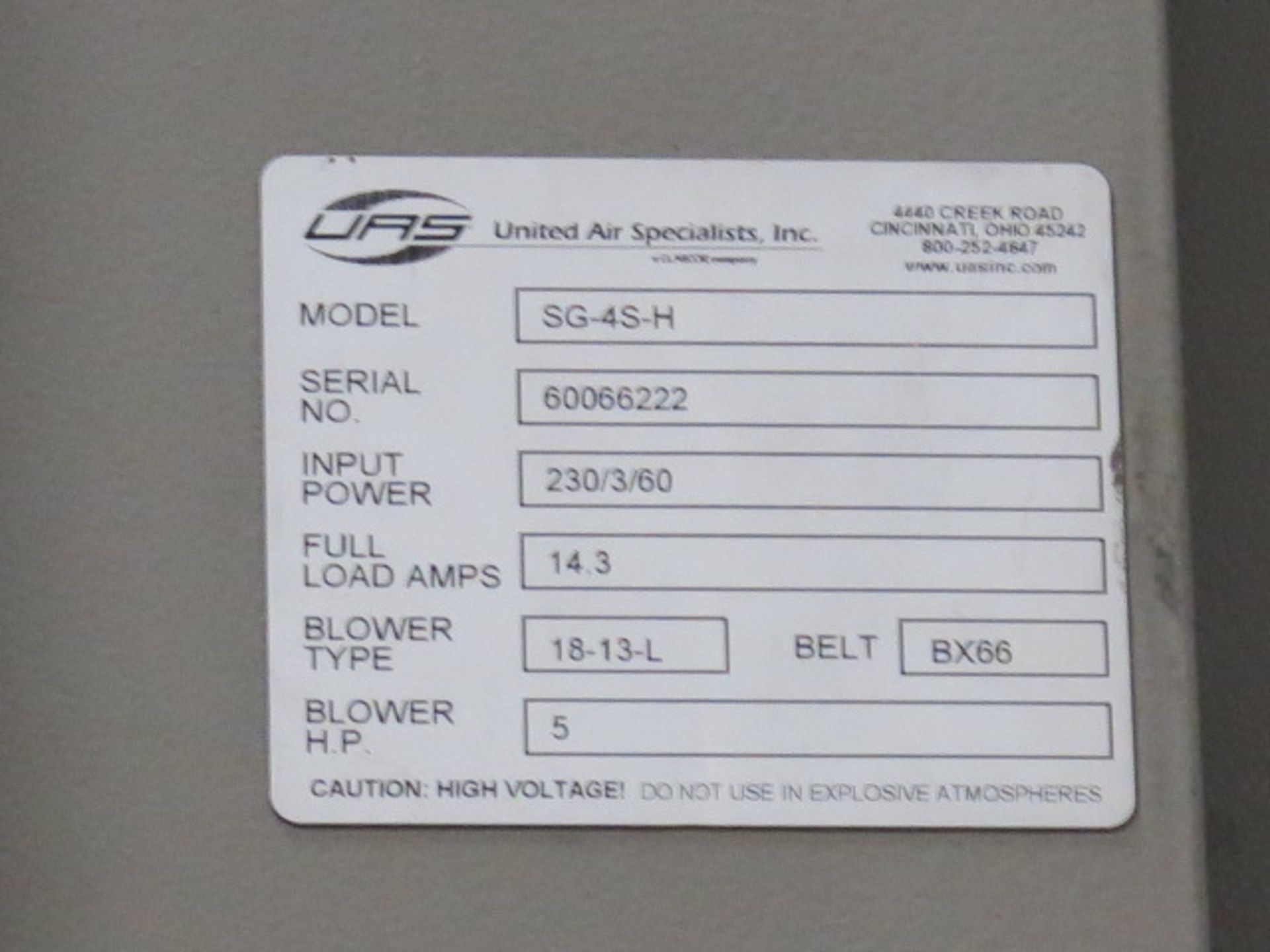 Smog-Hog mdl. SG-45-H Industrial Air Cleaner s/n 60066222 (SOLD AS-IS - NO WARRANTY) - Image 5 of 6