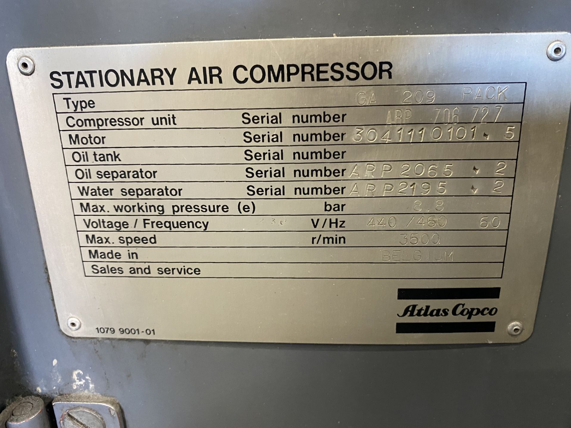 Atlas Copco GA-209 25Hp Rotary Air Compressor s/n ARP706727 w/ 110 CFM (SOLD AS-IS - NO WARRANTY) - Image 5 of 8