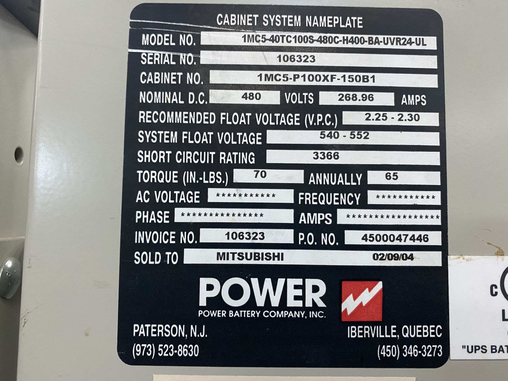 2008 Mitsubishi UP2033D-D503DU-2 50kVA Uninterruptable Power Supply SOLD AS IS - Image 8 of 10