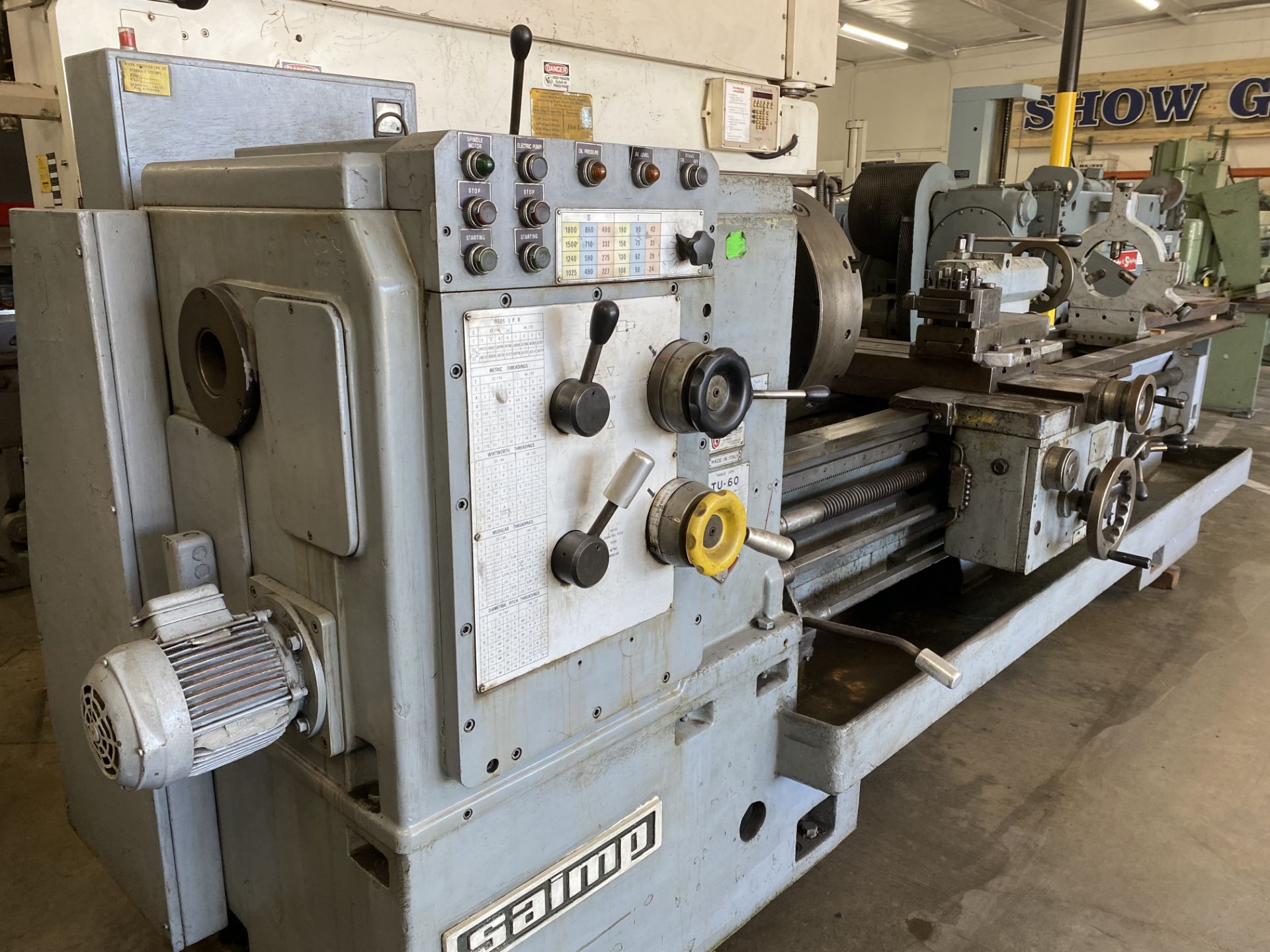 Saimp TU-60 24” x 80” Engine Lathe s/n 1096 w/ 24-1800 RPM, Inch/mm Threading, 3” SOLD AS IS - Image 3 of 10