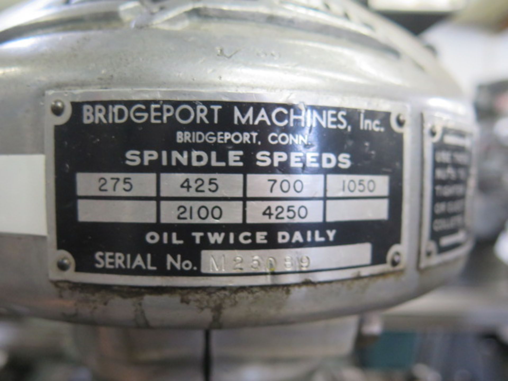 Bridgeport Vertical Mill s/n 256215 w/ Bridgeport "M" Style Head, 1/2 Hp, 275-4250 RPM, 6-Speeds, - Image 5 of 12