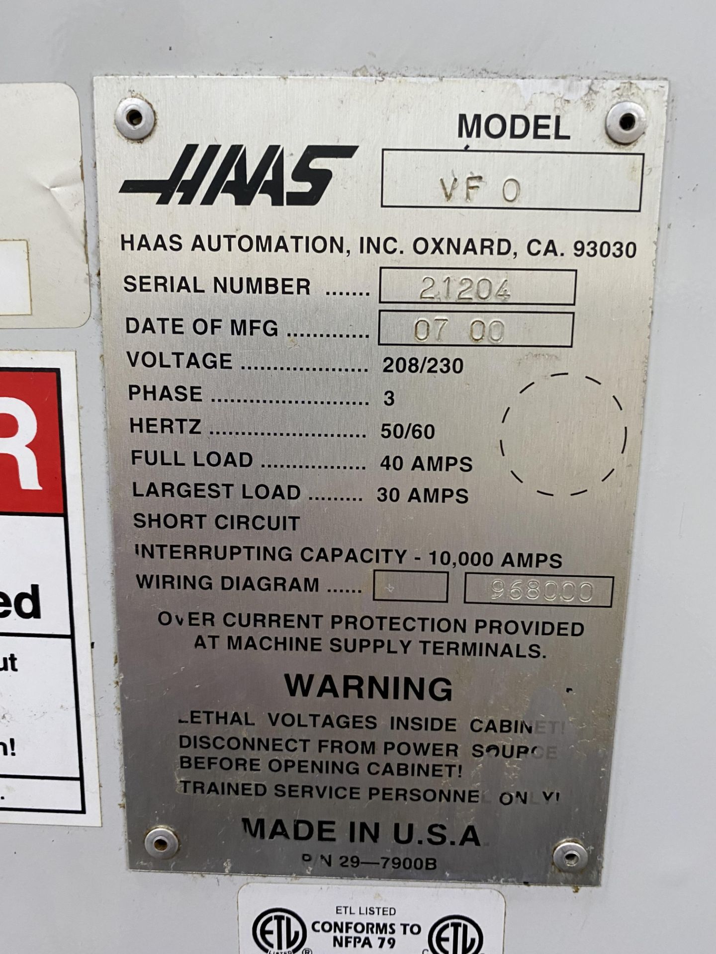 2000 Haas VF-0 4-Axis CNC VMC s/n 21204 w/ Haas Controls, 20-Station ATC, SOLD AS IS - Image 12 of 12