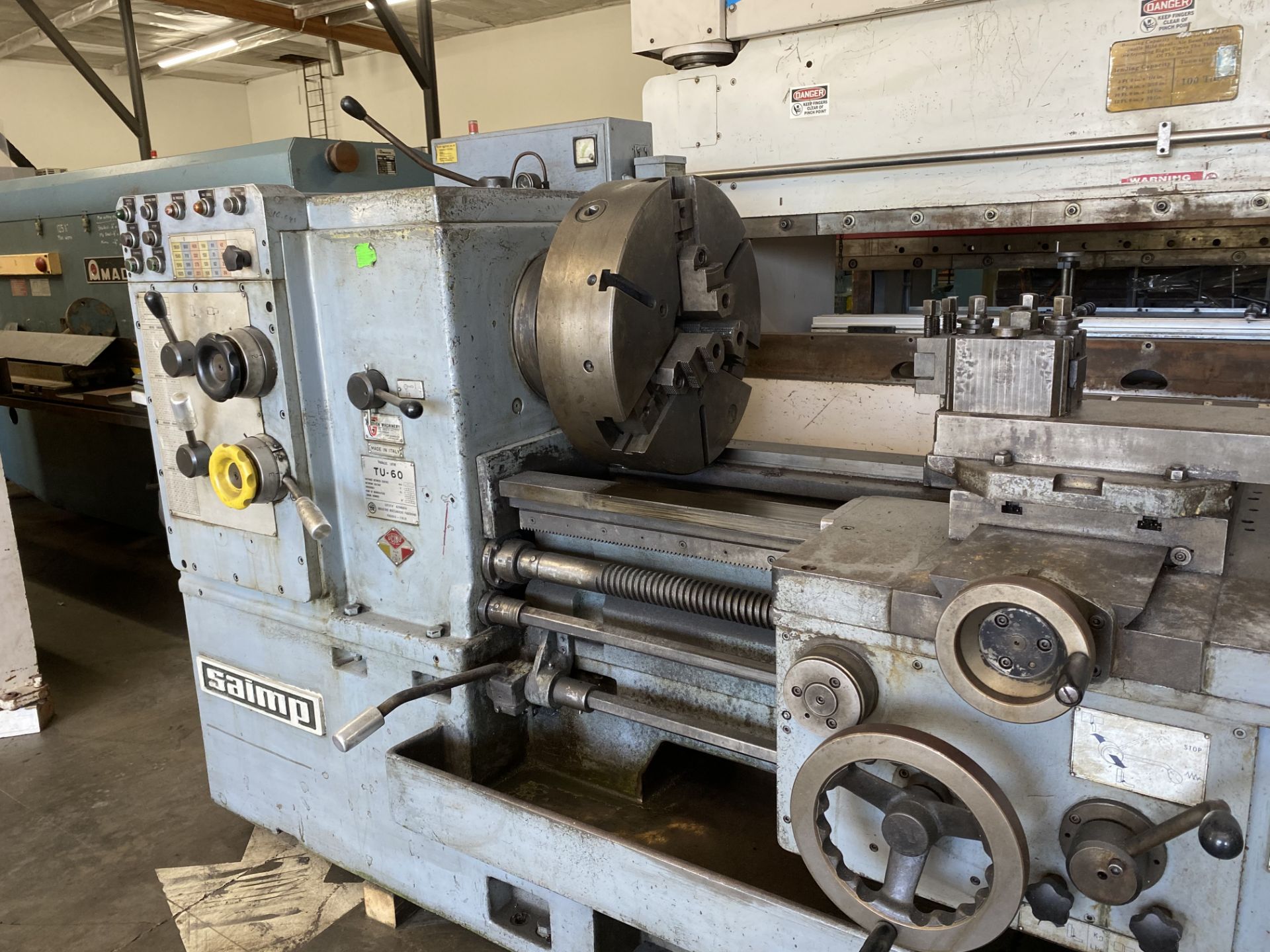Saimp TU-60 24” x 80” Engine Lathe s/n 1096 w/ 24-1800 RPM, Inch/mm Threading, 3” SOLD AS IS - Image 2 of 10