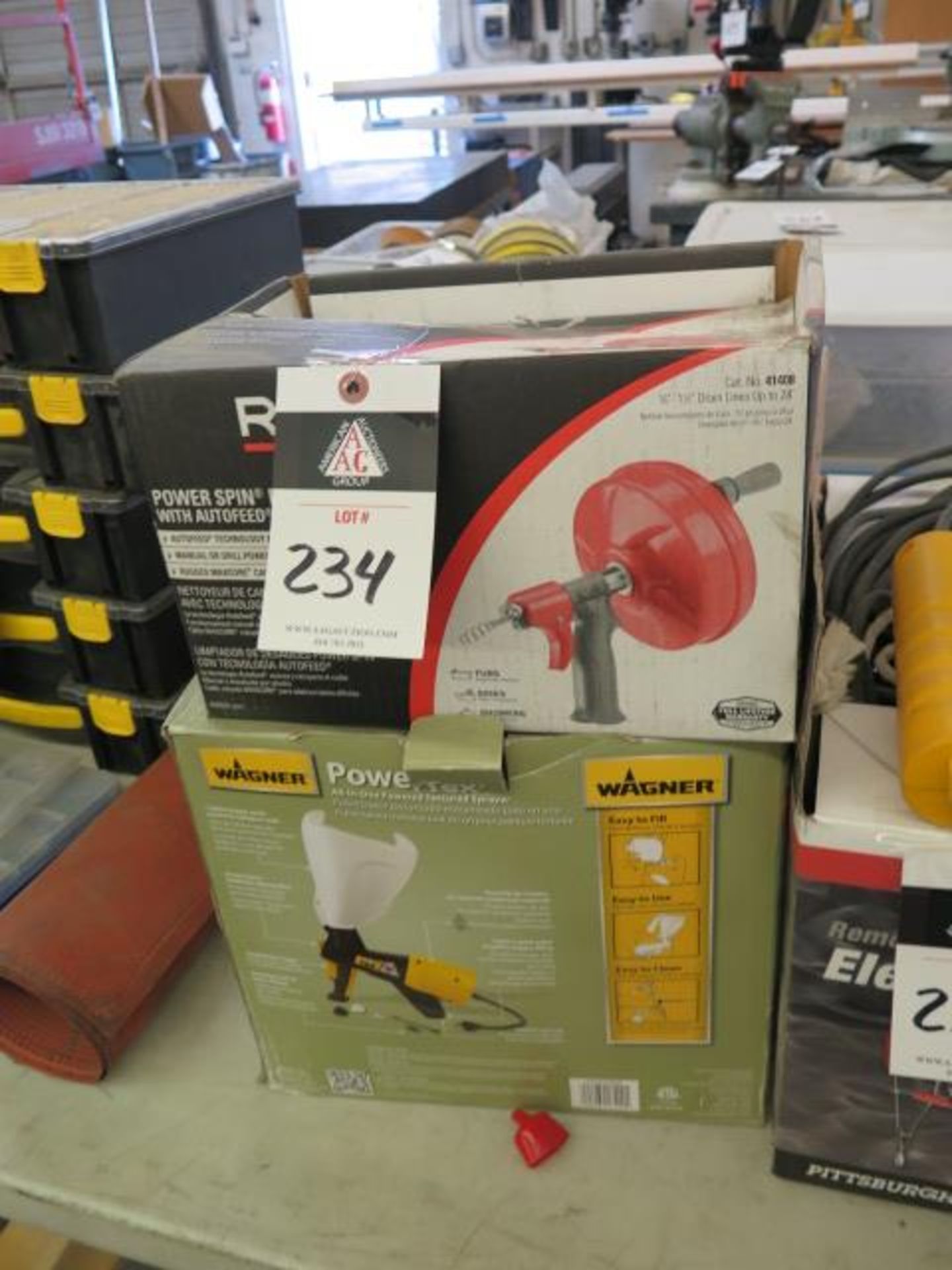 Wagner Texture Gun, Ridgid Drain Snake, HuPro Humidifier and Electric Band Heater (SOLD AS-IS - NO