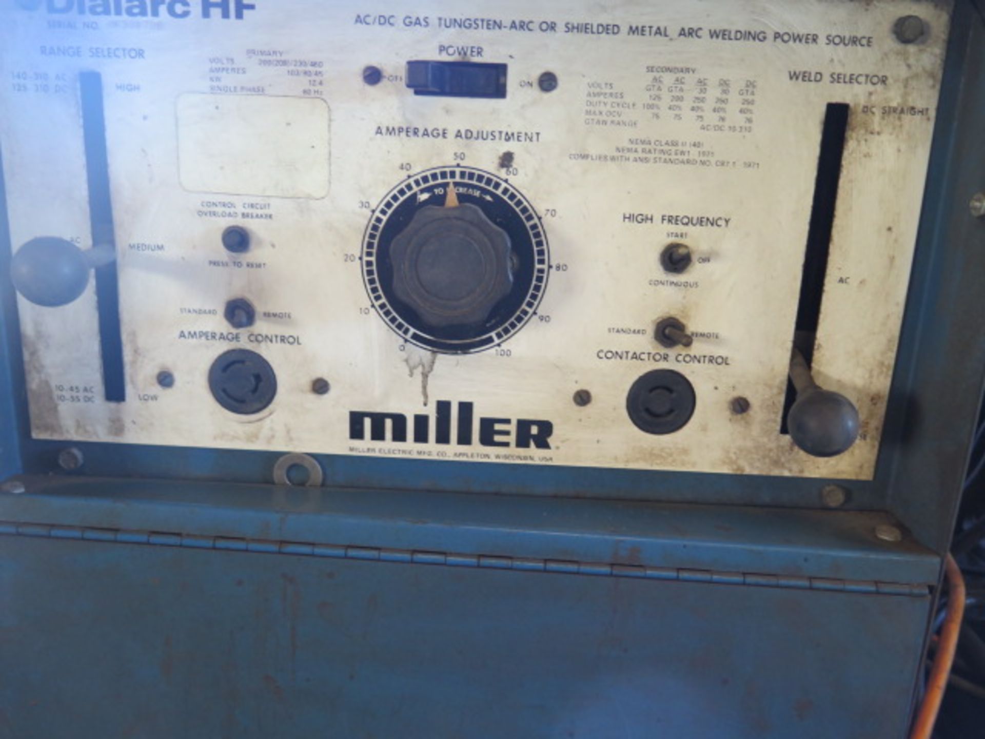 Miller Dialarc HF AC/DC Gas Tungsten or Shielded Arc Welding Power Source w/ Miller SOLD AS IS - Image 4 of 5