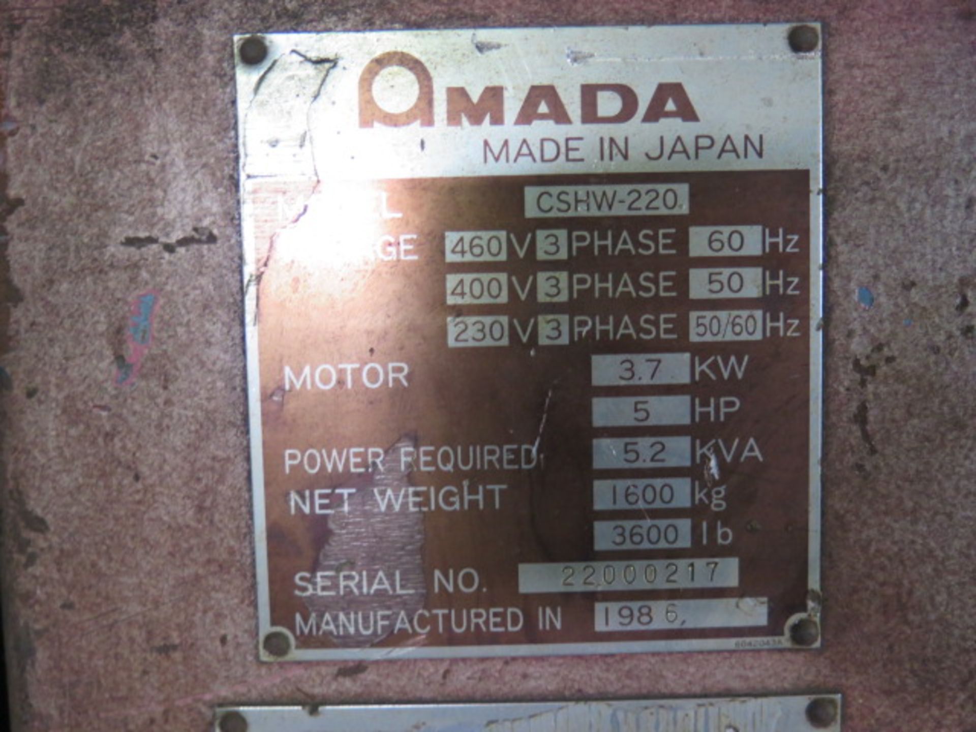 Amada CSHW-220 9” x 9” Hydraulic Corner Notcher s/n 22000217 w/ Amada Controls,2 Axis DRO,SOLD AS IS - Image 15 of 15