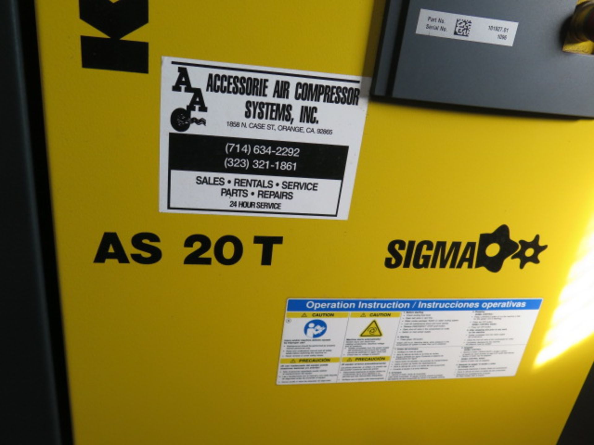 2018 Kaeser AS20T Sigma 20Hp Rotary Air Compressor s/n 1096 w/ Kaeser Digital Controls, SOLD AS IS - Image 7 of 8