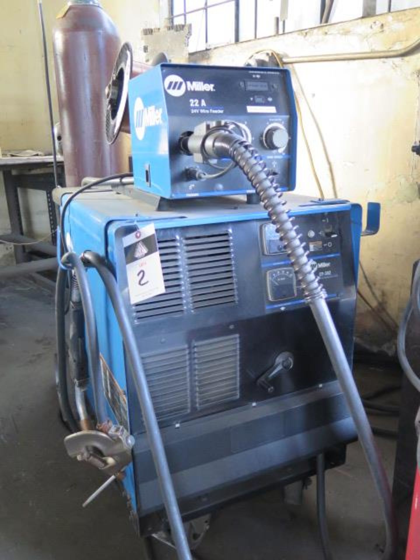 Miller CP-302 CV-DC Arc Welding Power Source s/n MF442078V w/ Miller 22A Wire Feeder SOLD AS-IS