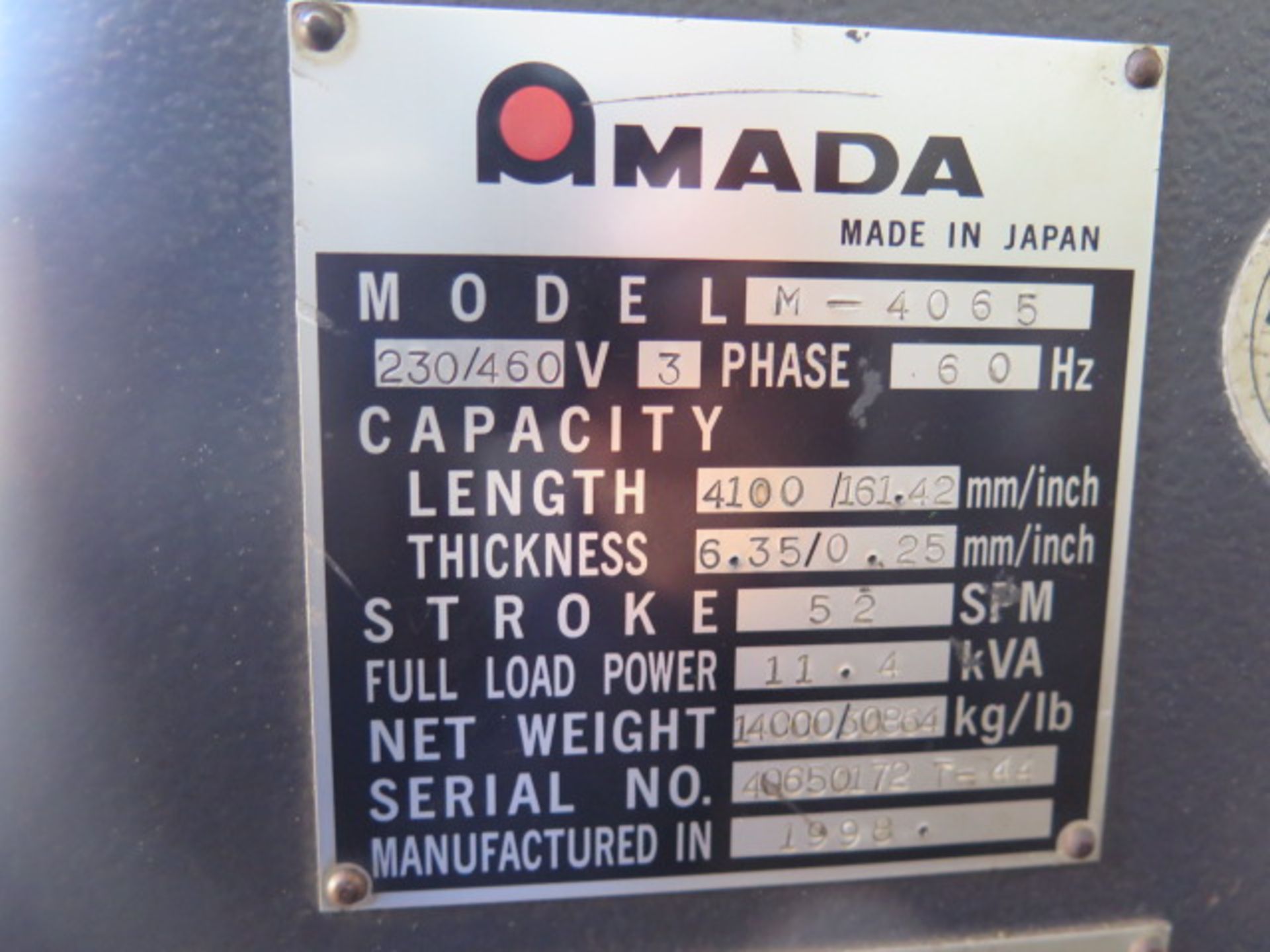 1998 Amada M-4065 ¼” x 161” Power Shear s/n 40650172 T-44 w/ Amada Digital Controls, SOLD AS IS - Image 11 of 11