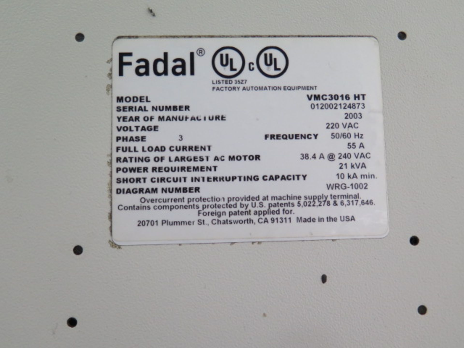 2003 Fadal VMC3016HT 4-Axis CNC VMC s/n 02124873 w/ Fadal Multi Processor control, SOLD AS IS - Image 12 of 12
