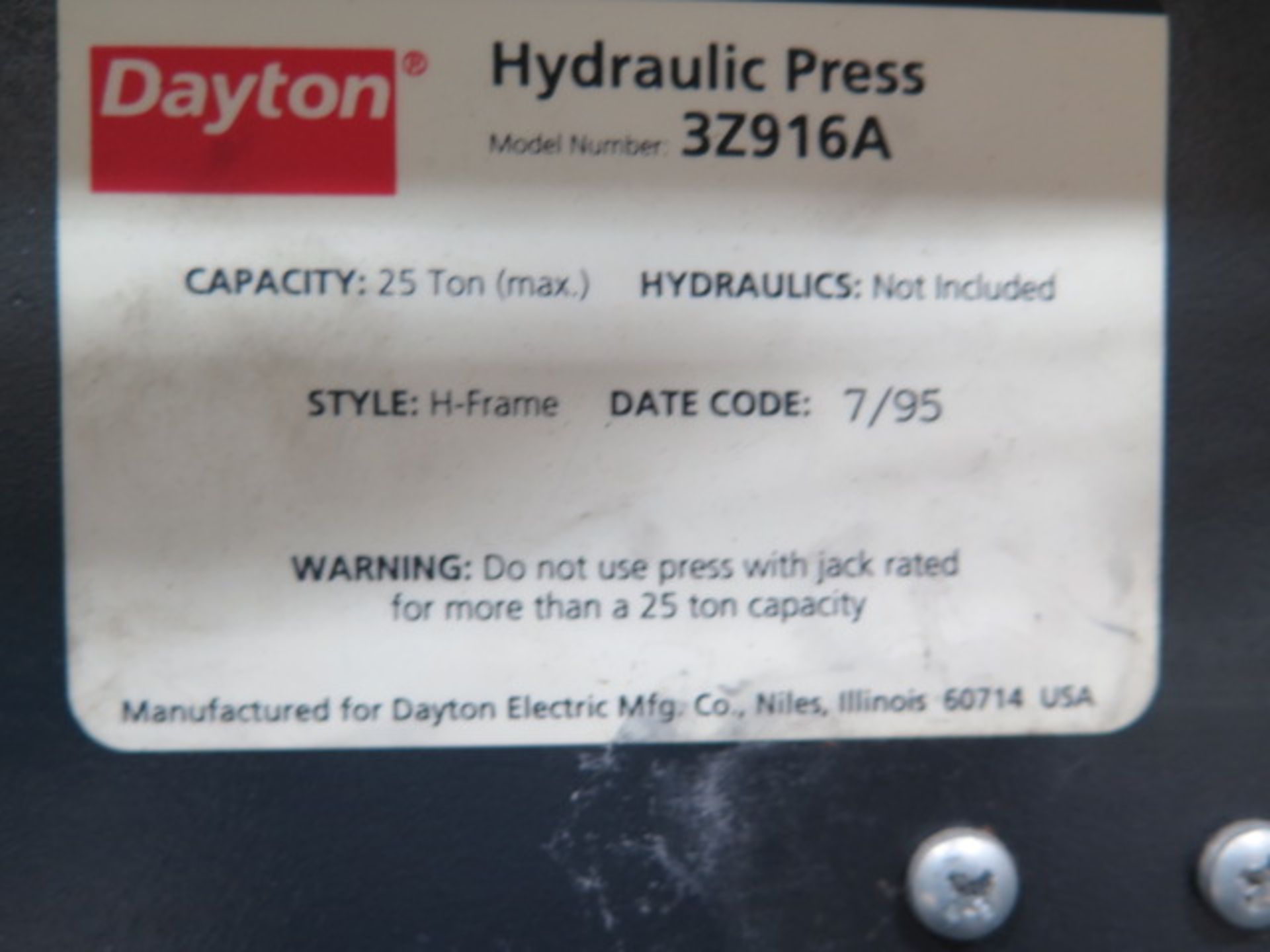 Dayton 25 Ton Hydraulic H-Frame Press w/ Enerpac Electric/Hydraulic Pump (SOLD AS-IS - NO WARRANTY) - Bild 9 aus 14