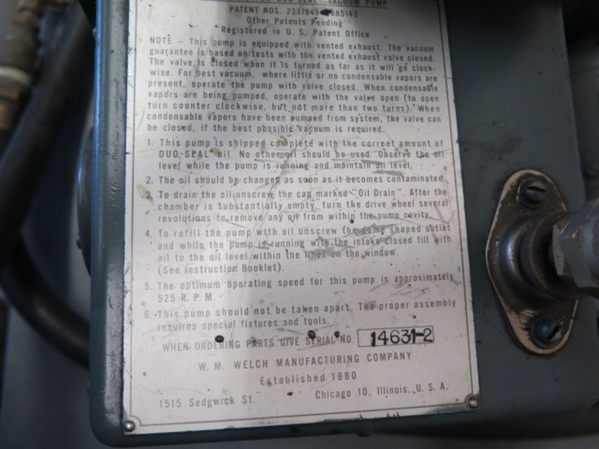 Welch Vacuum Pump (SOLD AS-IS - NO WARRANTY) - Image 5 of 5