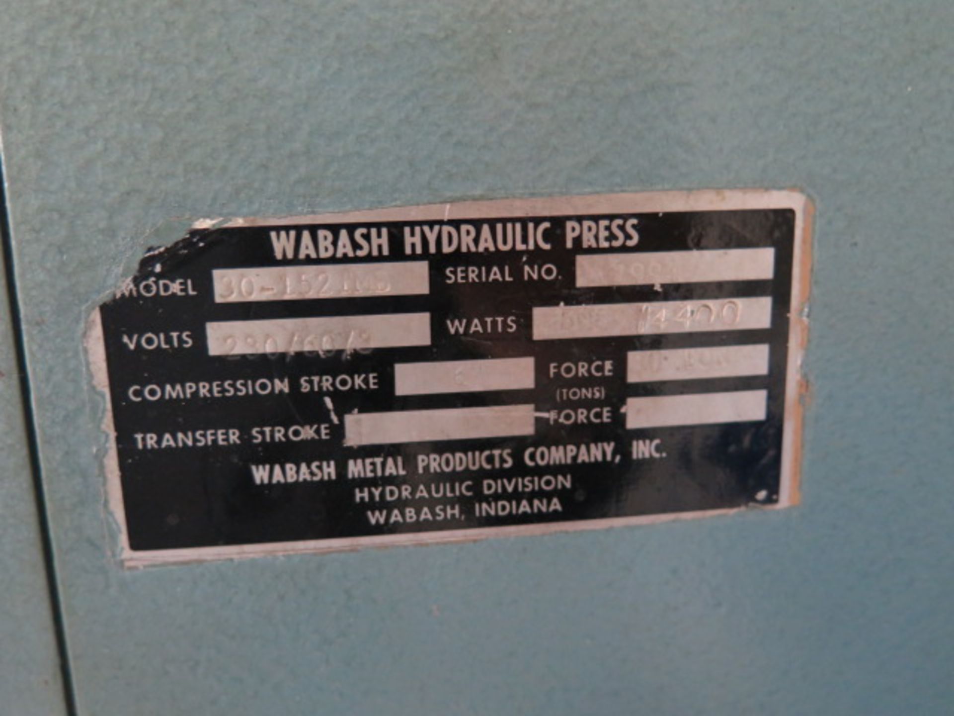 Wabash 30-152TMB 30 Ton Heated Platen Press s/n 2994 w/ Wabash Controls, 6” Stake, 14, SOLD AS IS - Image 8 of 8