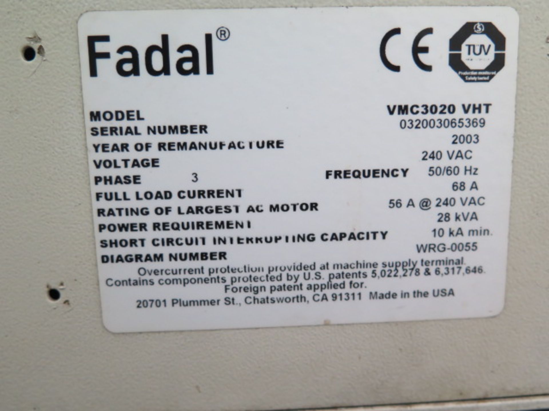 2003 Fadal VMC3020 VHT CNC VMC s/n 032003065369 w/ Fadal CNC 32MP Controls, SOLD AS IS - Image 14 of 14