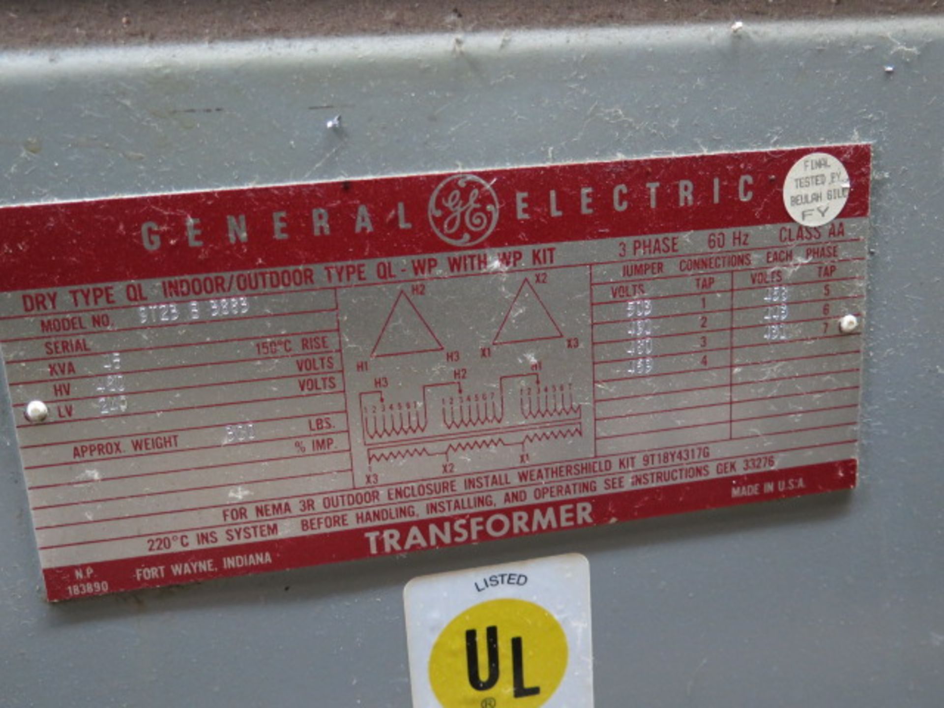 General Electric 45kVA Transformer 480-240 (SOLD AS-IS - NO WARRANTY) - Image 3 of 3